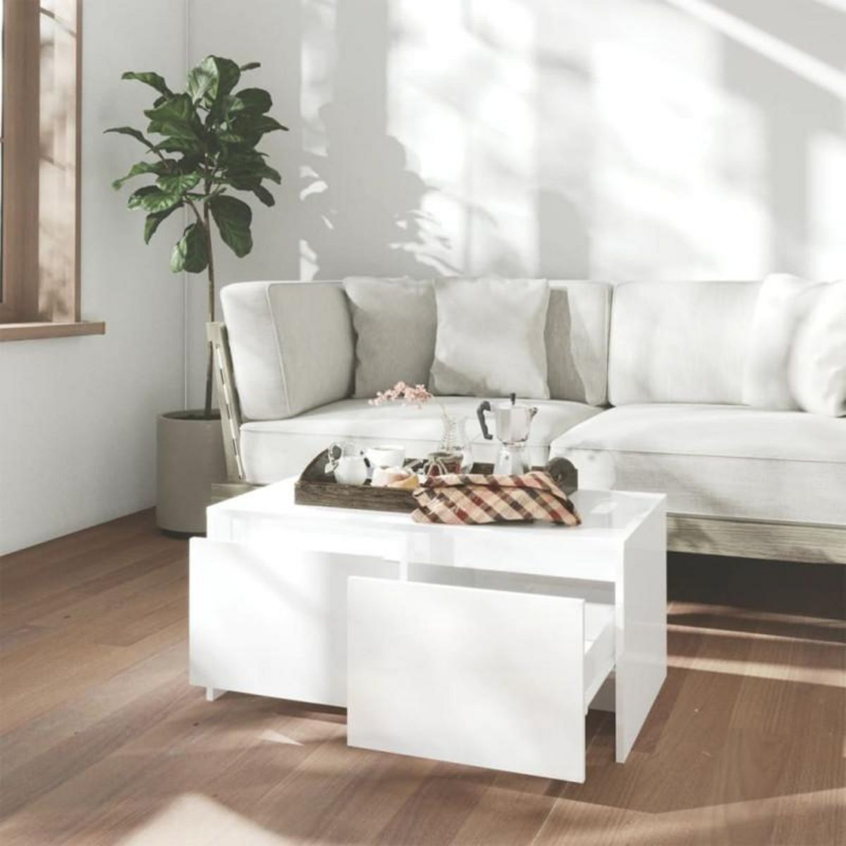 VIDAXL Table basse blanc brillant 90x50x41,5 cm bois d ingénierie