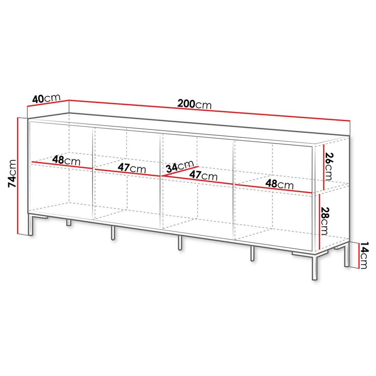 BEST MOBILIER Cambridge - buffet bas - effet bois et noir - 200 cm