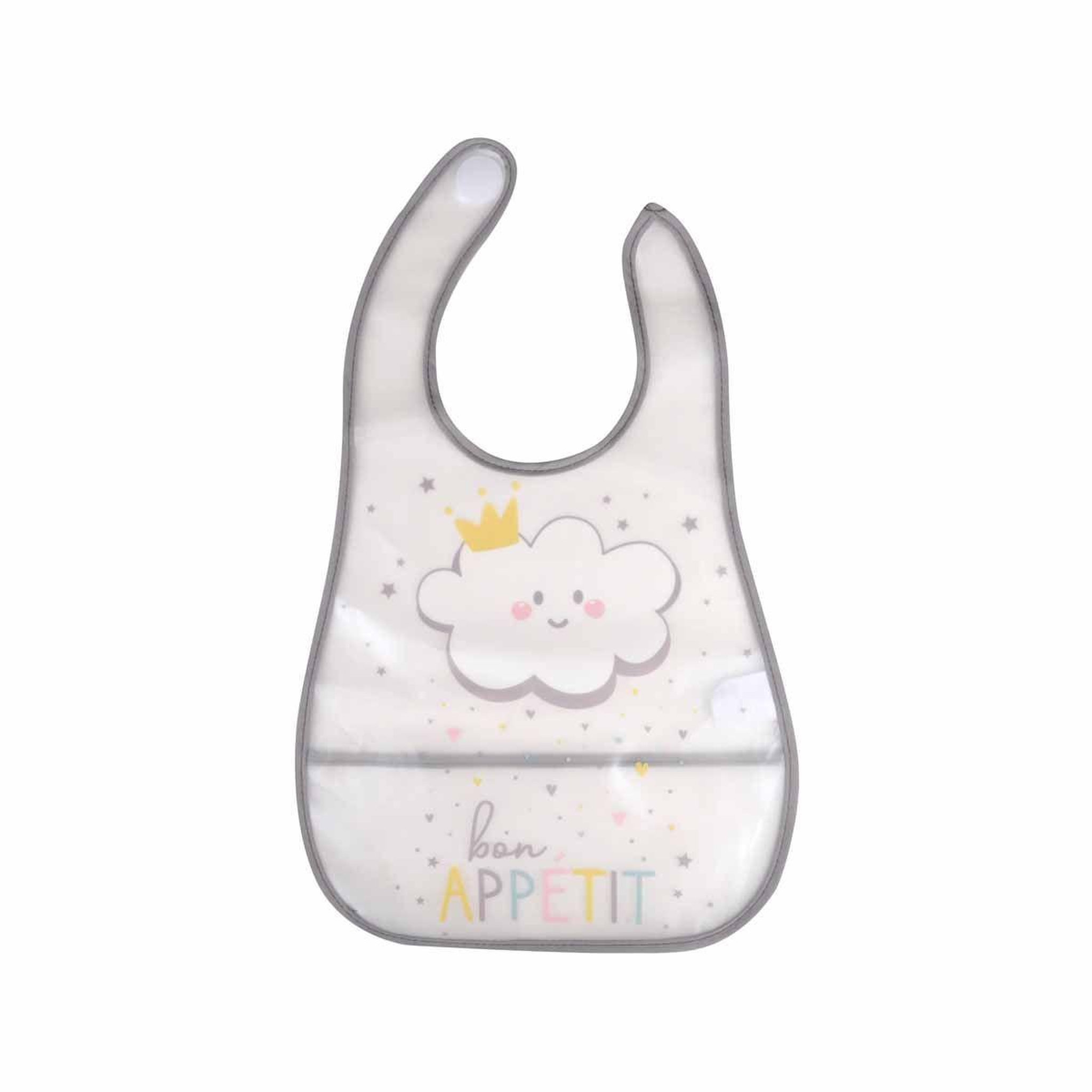 BEBE DOUCEUR Bavoir avec récupérateur  nuage  34cm gris