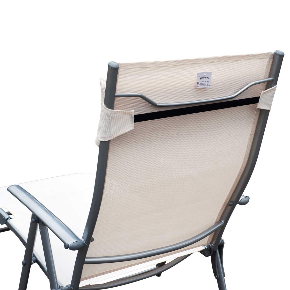 OUTSUNNY Outsunny transat chaise longue bain de soleil pliable dossier inclinable multi-positions têtière fournie 137L x 64l x 101H cm métal époxy textilène beige