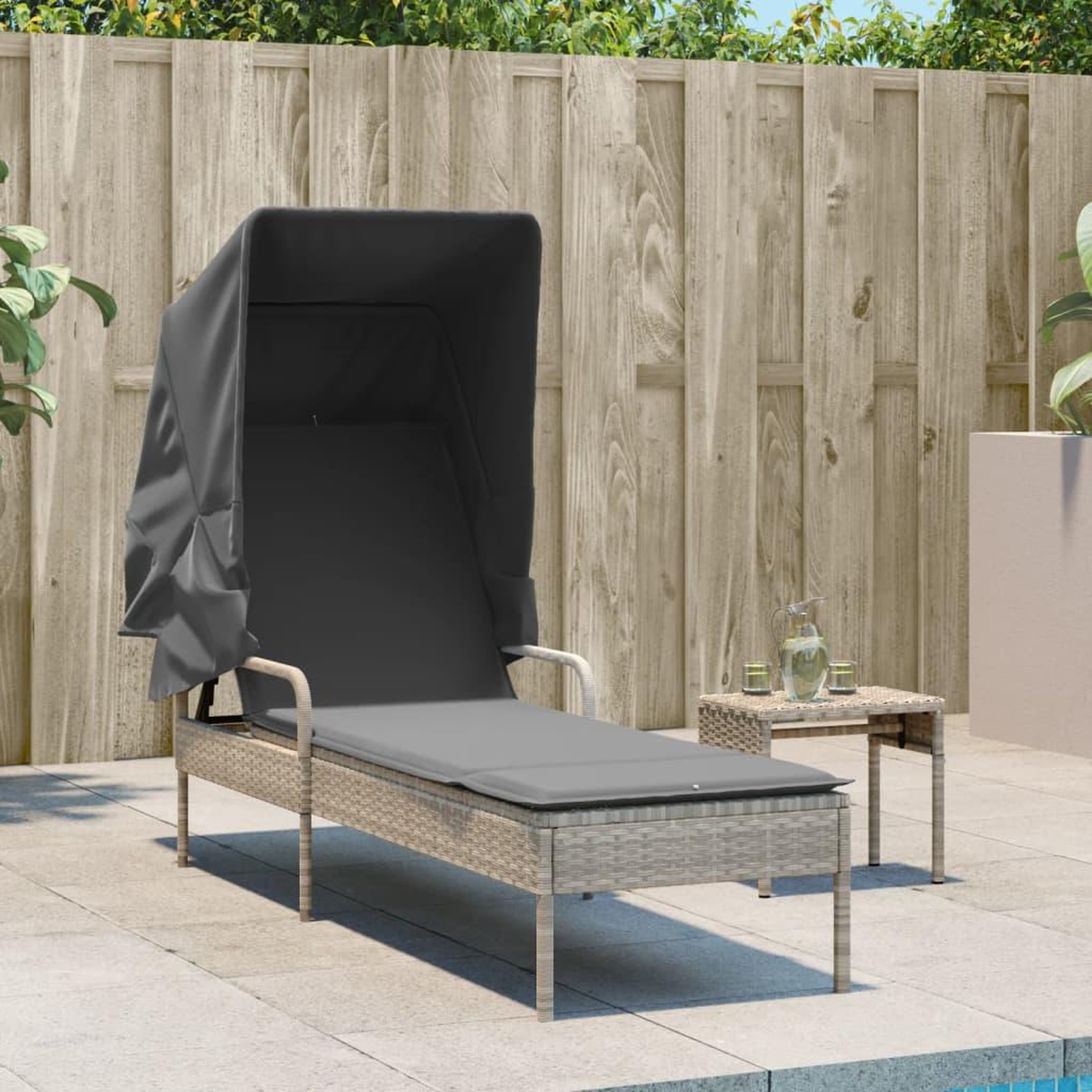Voir la diapositive 3 : VIDAXL Chaise longue avec auvent gris clair resine tressee