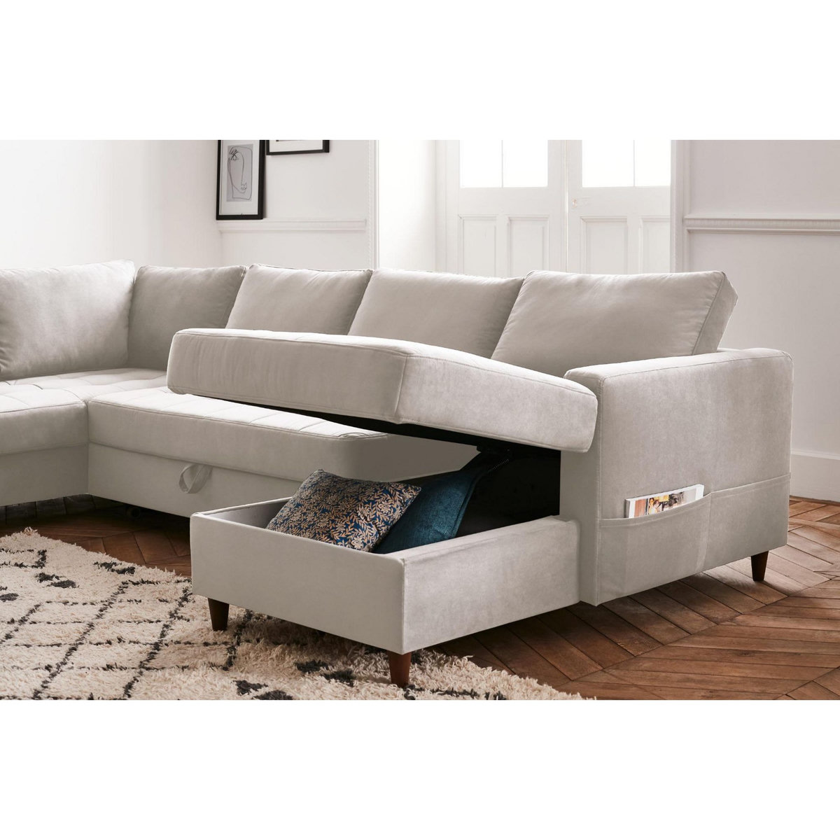 LISA DESIGN Anna - canapé panoramique d'angle gauche - 7 places - convertible avec coffre - en velours