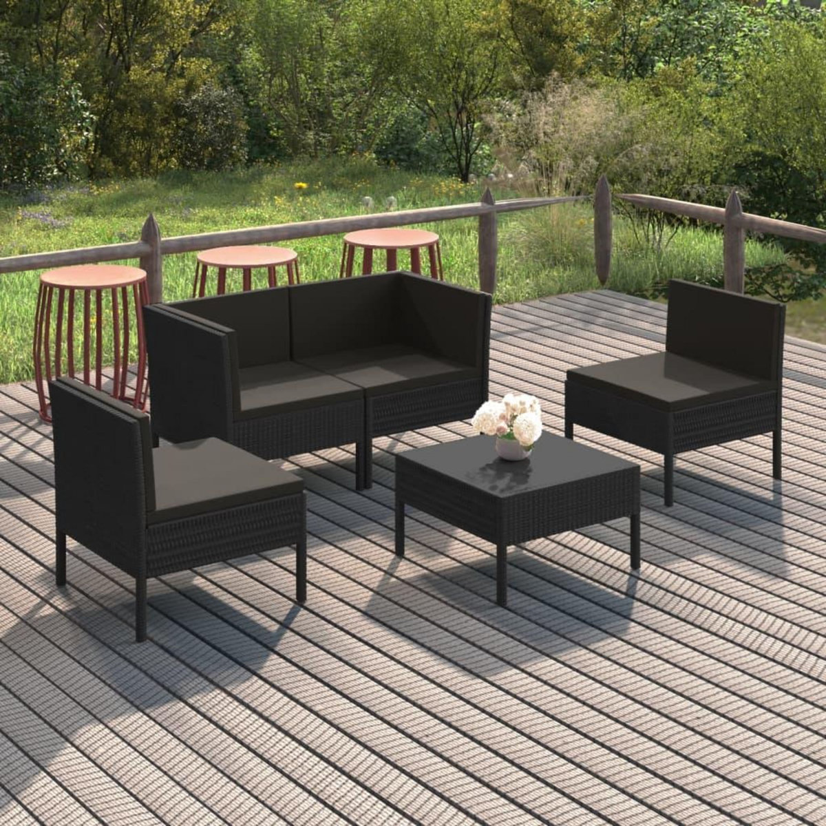 VIDAXL Salon de jardin 5 pcs avec coussins resine tressee noir