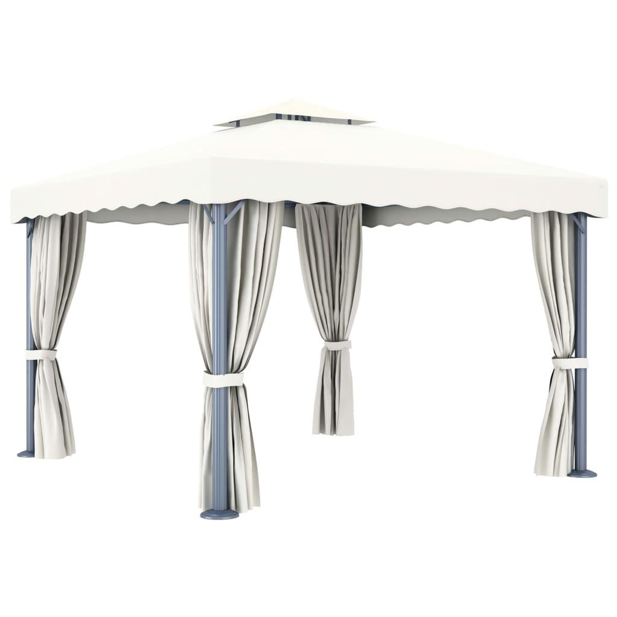 Voir la diapositive 4 : VIDAXL Tonnelle avec rideau 3x3 m Blanc creme Aluminium