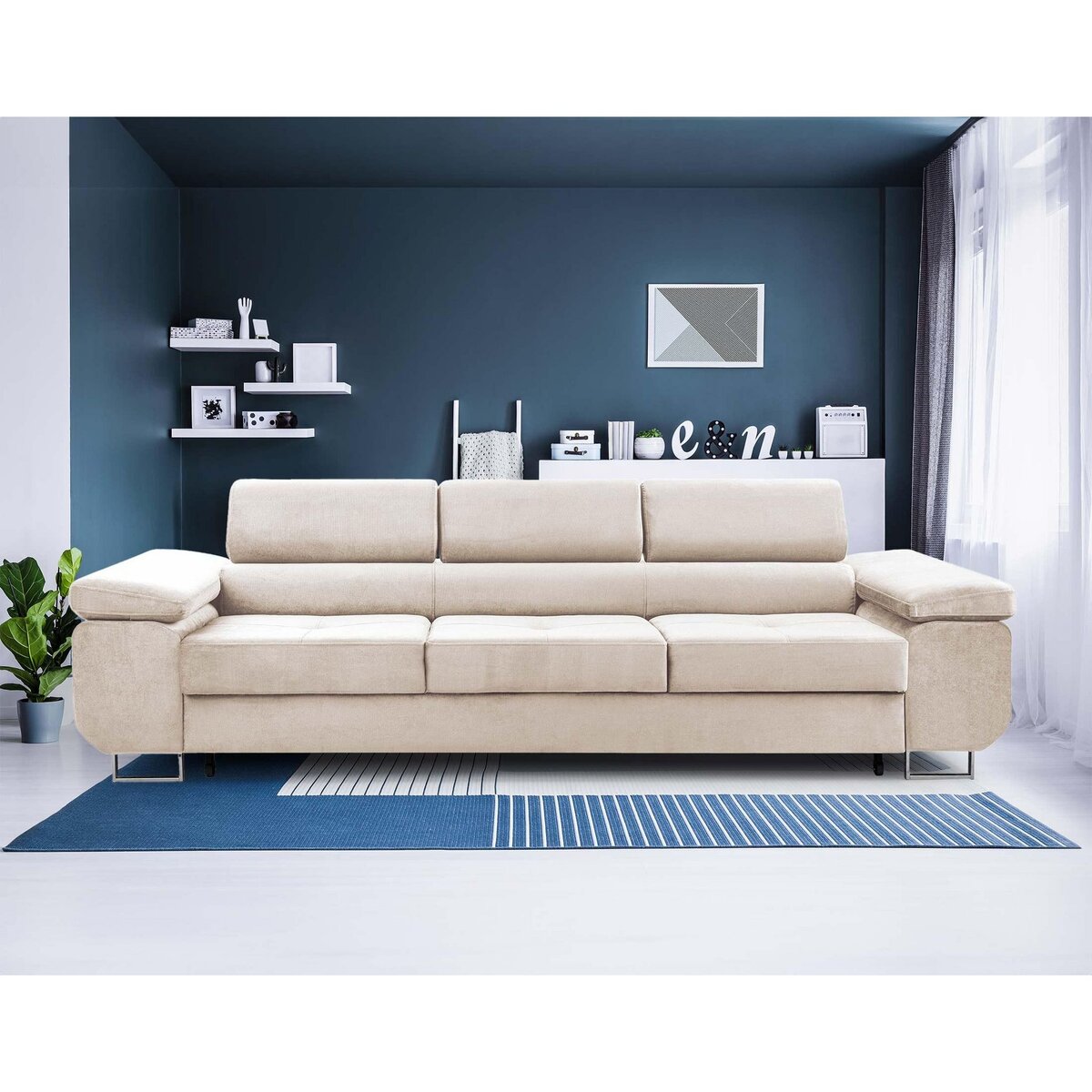 BEST MOBILIER Pablo - canapé 3 places - convertible avec têtières réglables - en velours