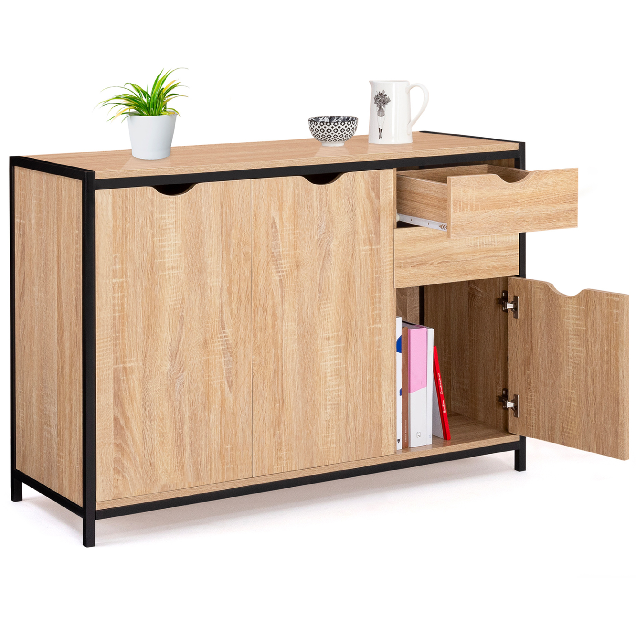 Voir la diapositive 4 : ID MARKET Buffet bas 110 cm detroit avec placards et tiroirs design industriel