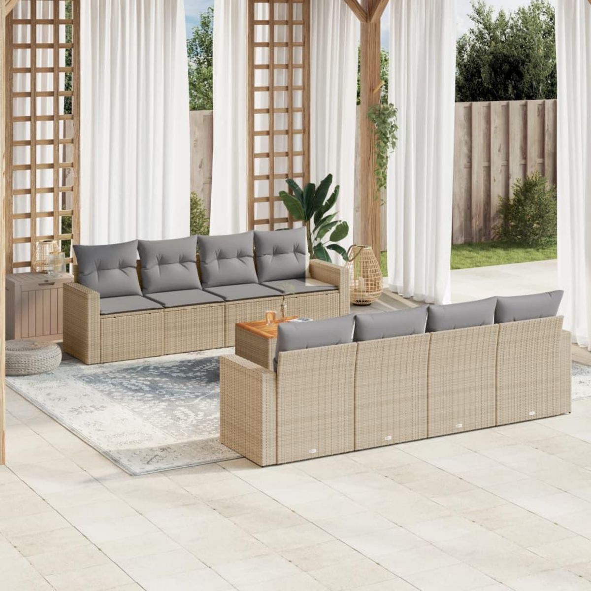 VIDAXL Salon de jardin avec coussins 9 pcs beige resine tressee