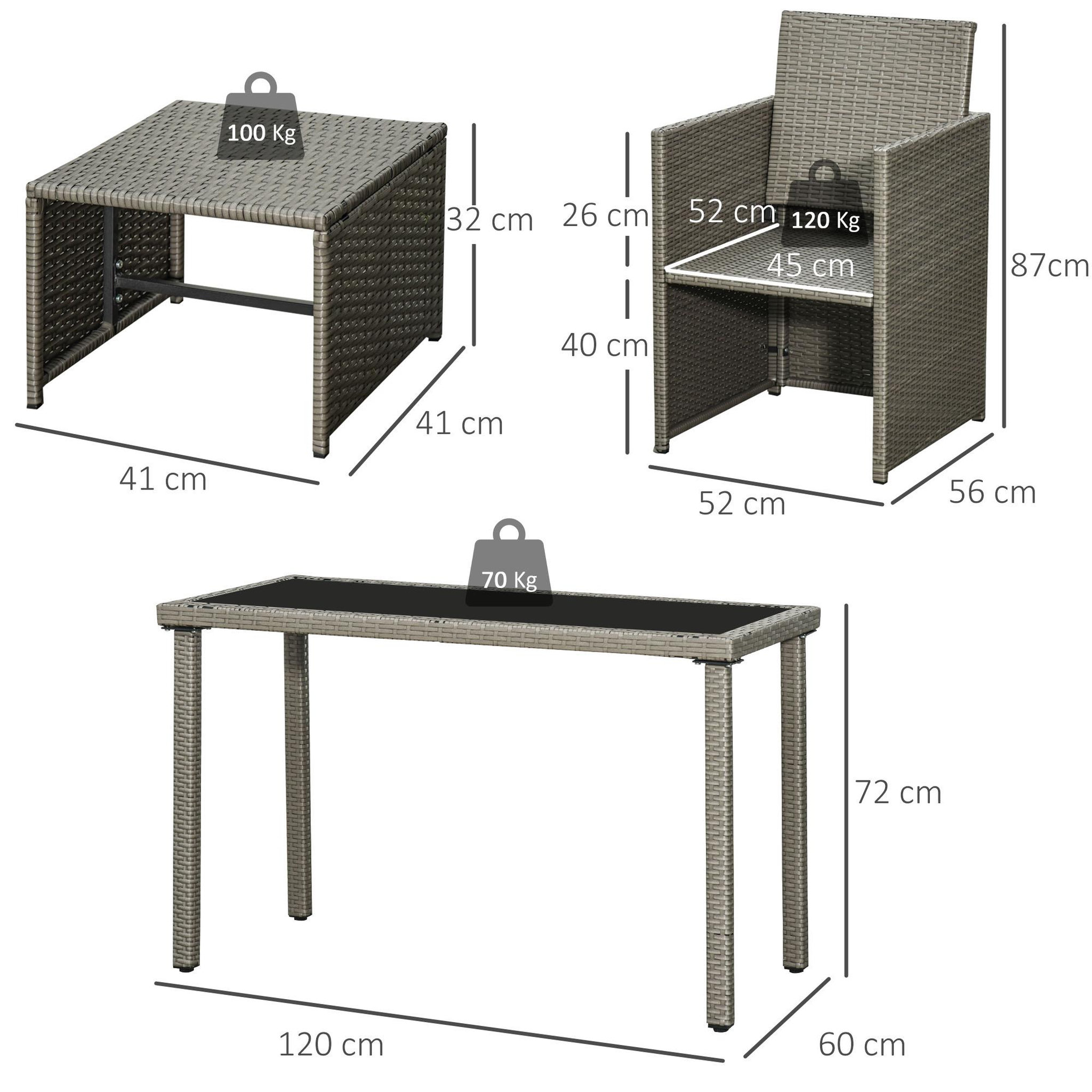 Voir la diapositive 3 : OUTSUNNY Outsunny Ensemble salon de jardin encastrable 2 fauteuils monoblocs + 2 tabourets + table basse résine tressée coussins déhoussables crème gris
