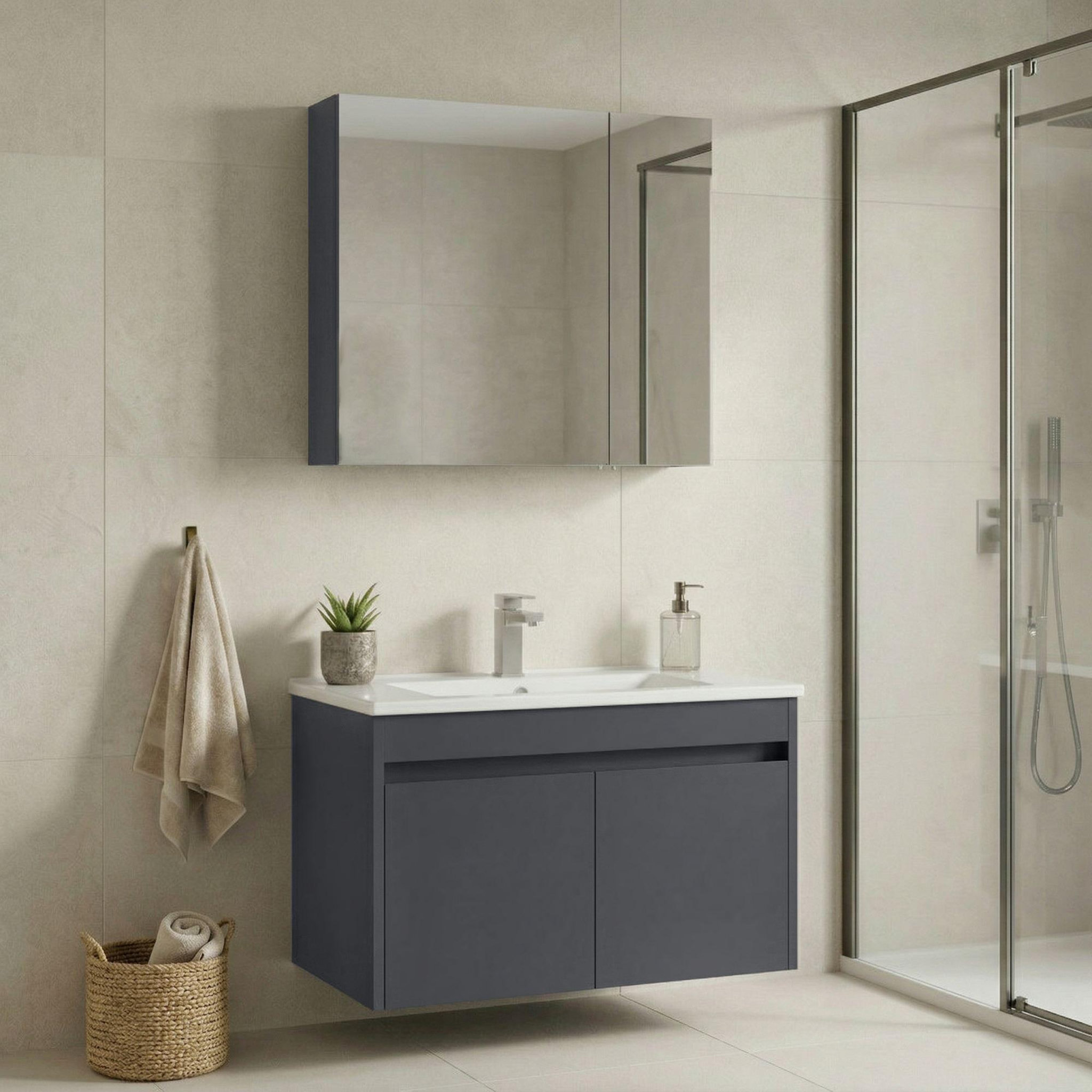 Voir la diapositive 2 : Habitat et Jardin Meuble avec simple vasque et miroir  side 85 v2  - 85 x 45 x 52 cm - matte anthracite