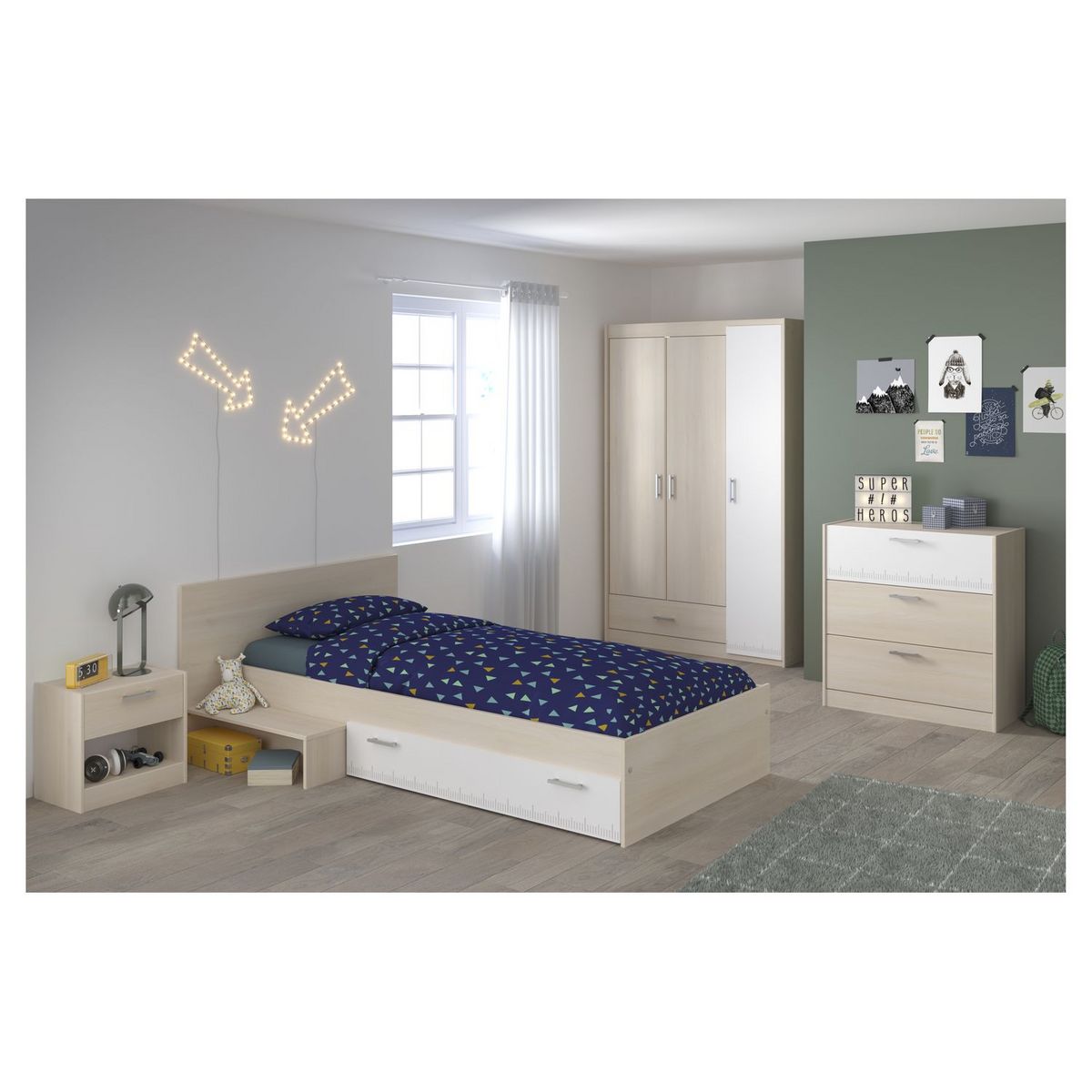 Armoire de chambre enfant 3 portes L112cm SACHA