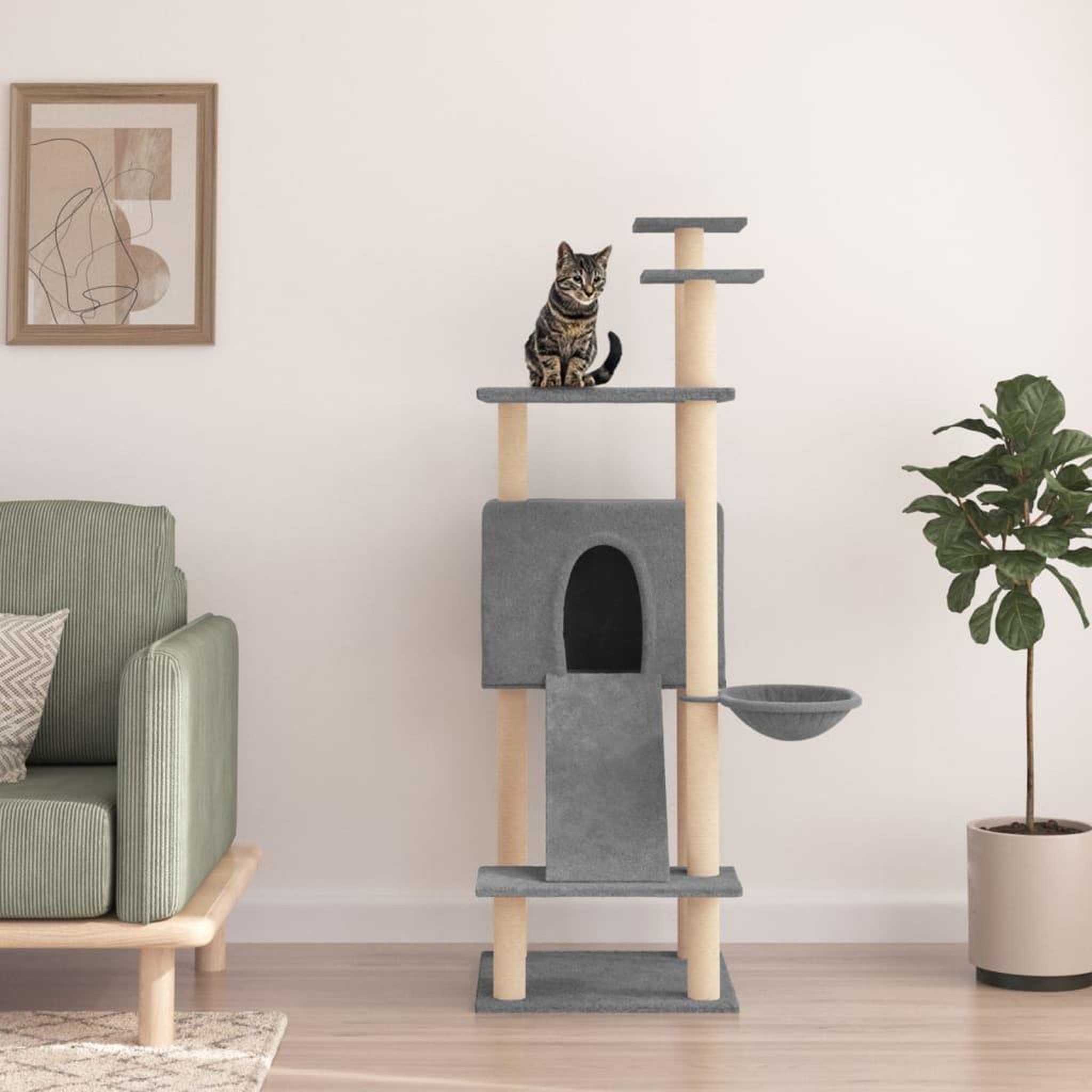 VIDAXL Arbre a chat avec griffoirs en sisal Gris clair 153 cm