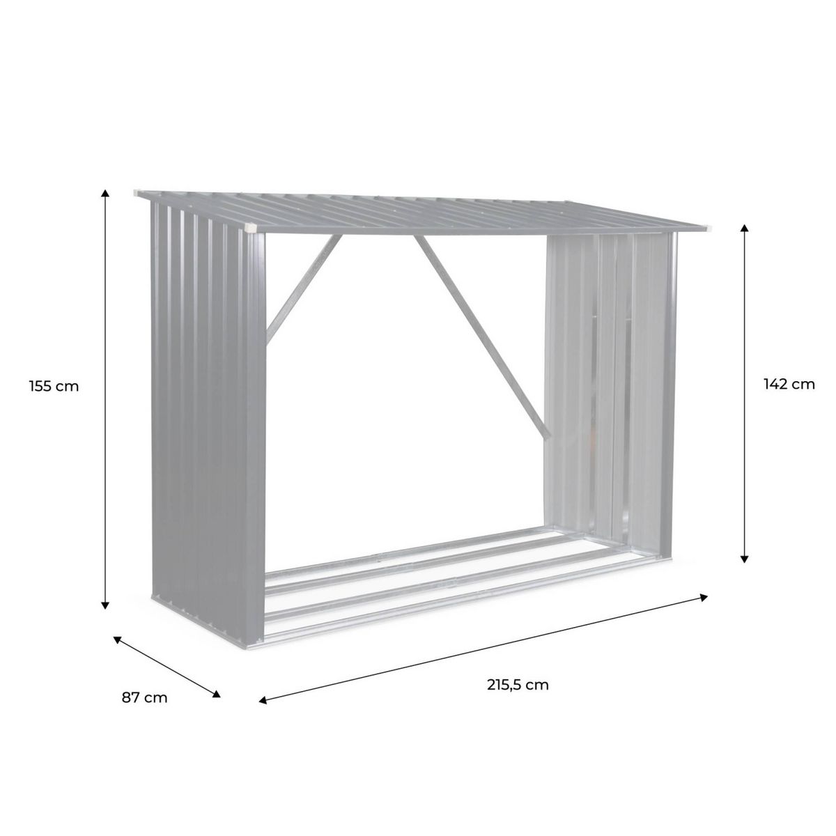 SWEEEK Bûcher en métal de 80 x 215 x 155 cm. gris anthracite - Épicéa -  abri bûches en acier galvanisé. 2 stères