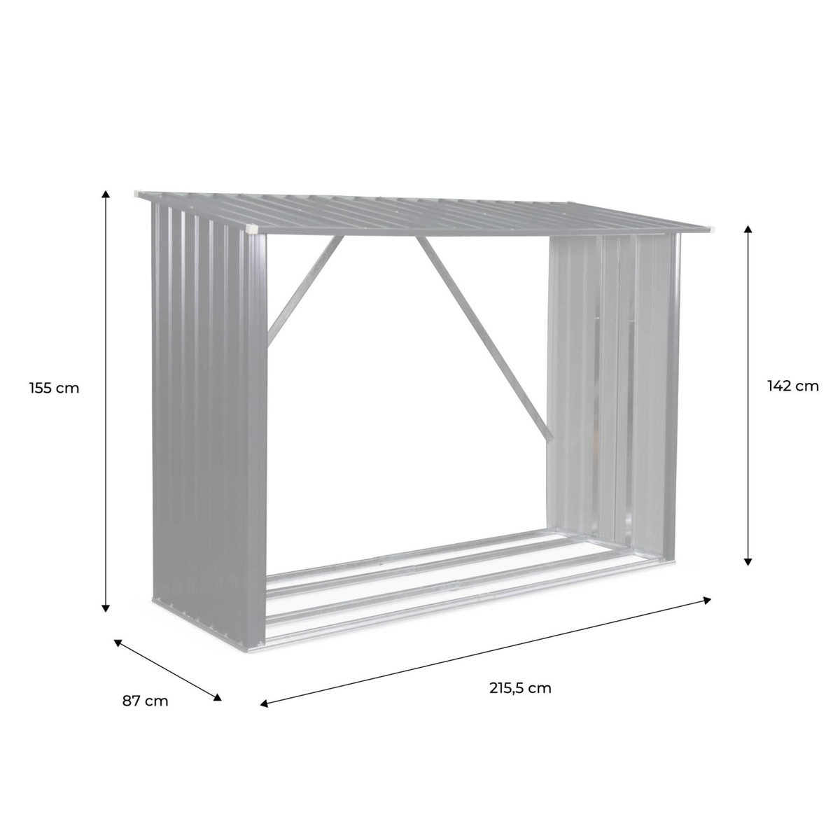 SWEEEK Bûcher en métal de 80 x 215 x 155 cm. gris anthracite - Épicéa -  abri bûches en acier galvanisé. 2 stères