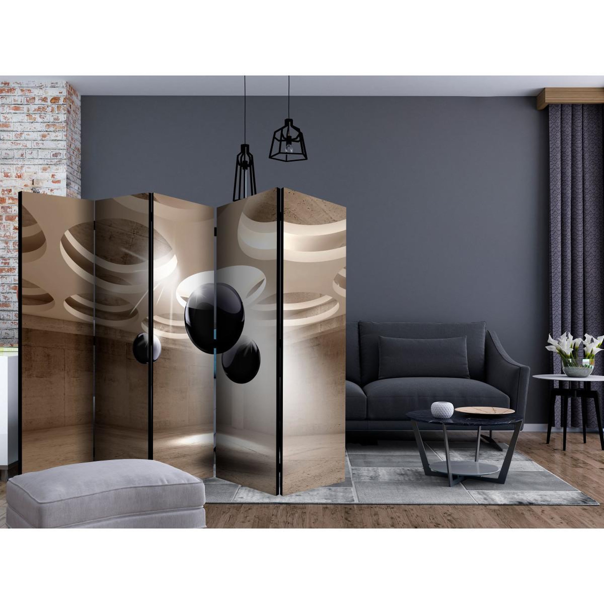 Voir la diapositive 2 : Paris Prix Paravent 5 volets  geometric glare  172x225cm