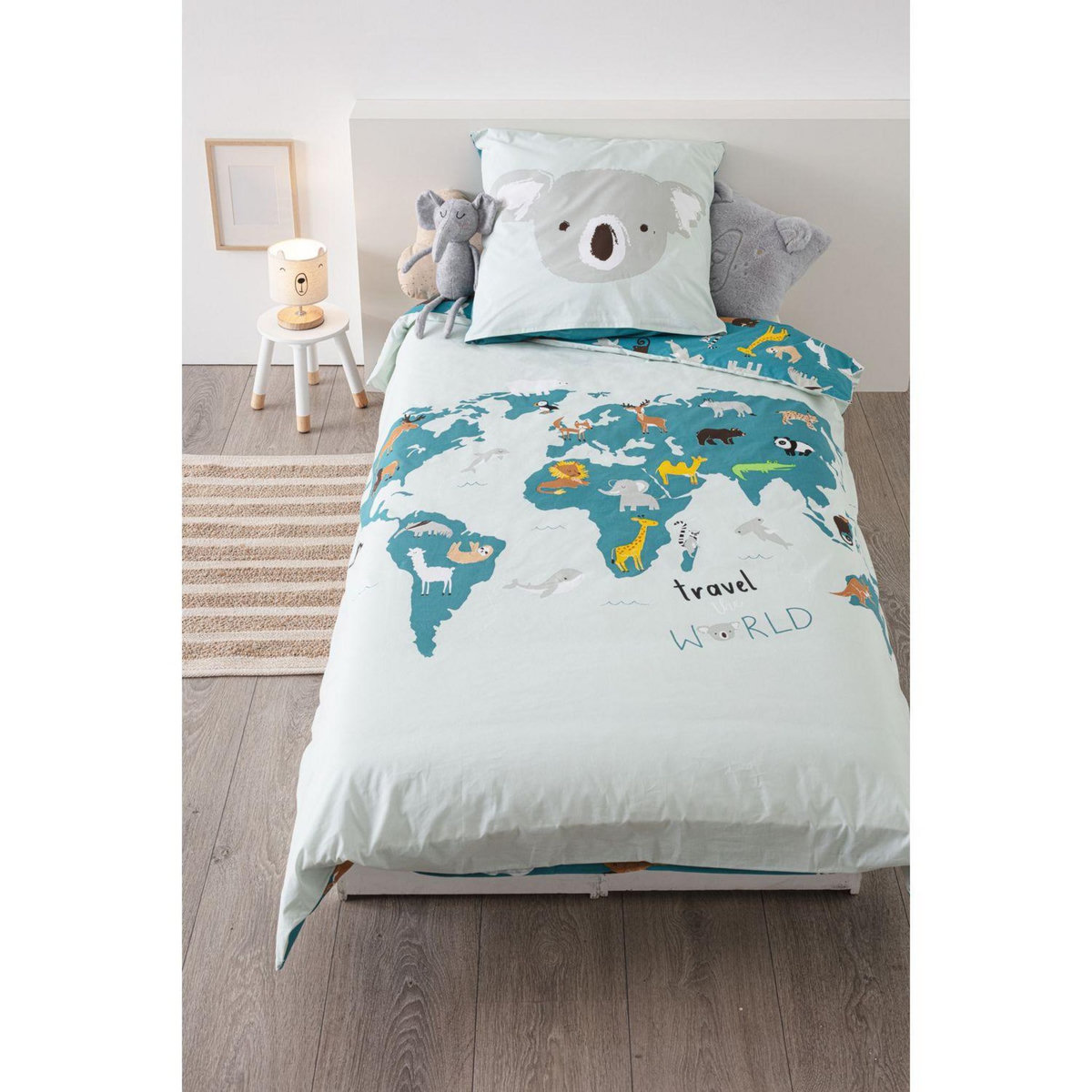 ATMOSPHERA Parure de lit enfant imprimée Carte du Monde - 140 x 200 cm