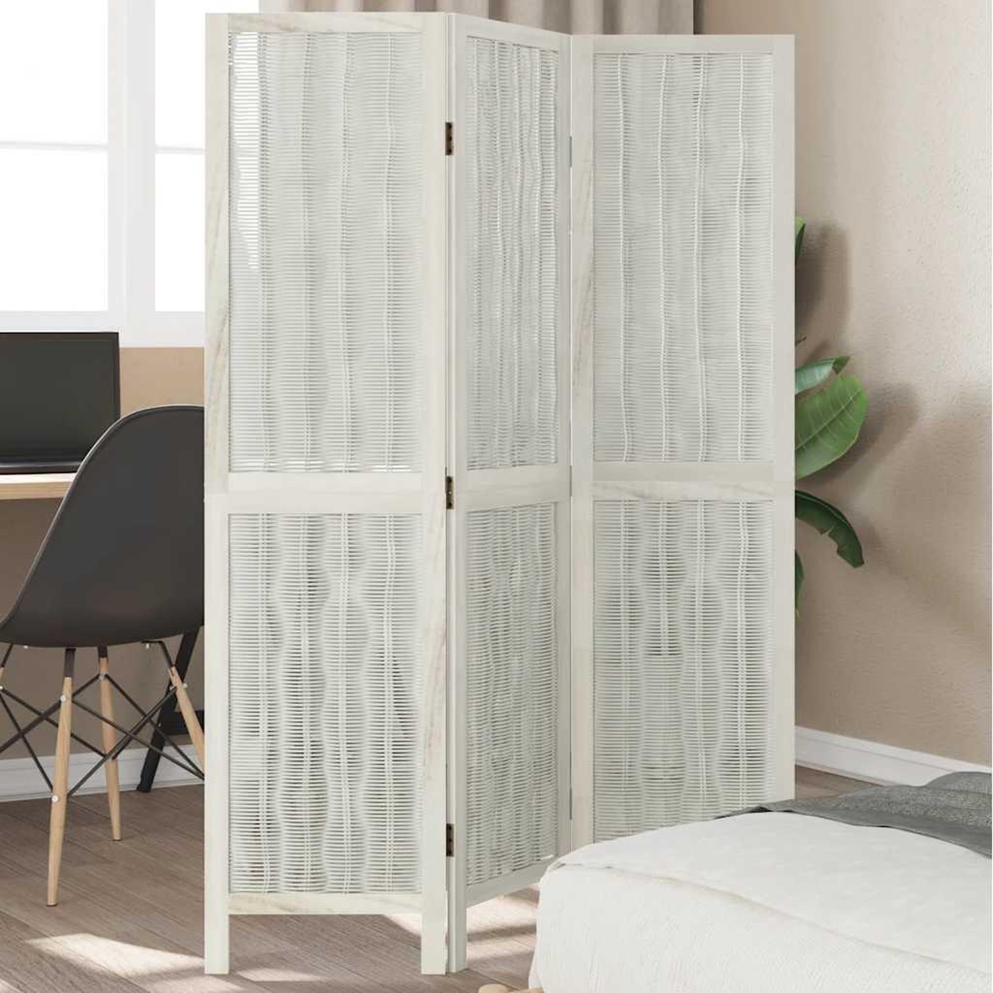 VIDAXL Cloison de separation 3 panneaux blanc bois de paulownia massif
