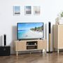Voir la diapositive 2 : HOMCOM Meuble TV banc TV design Urban Craft - 2 portes coulissantes, 2 niches - piètement cylindrique - panneaux particules aspect bois clair