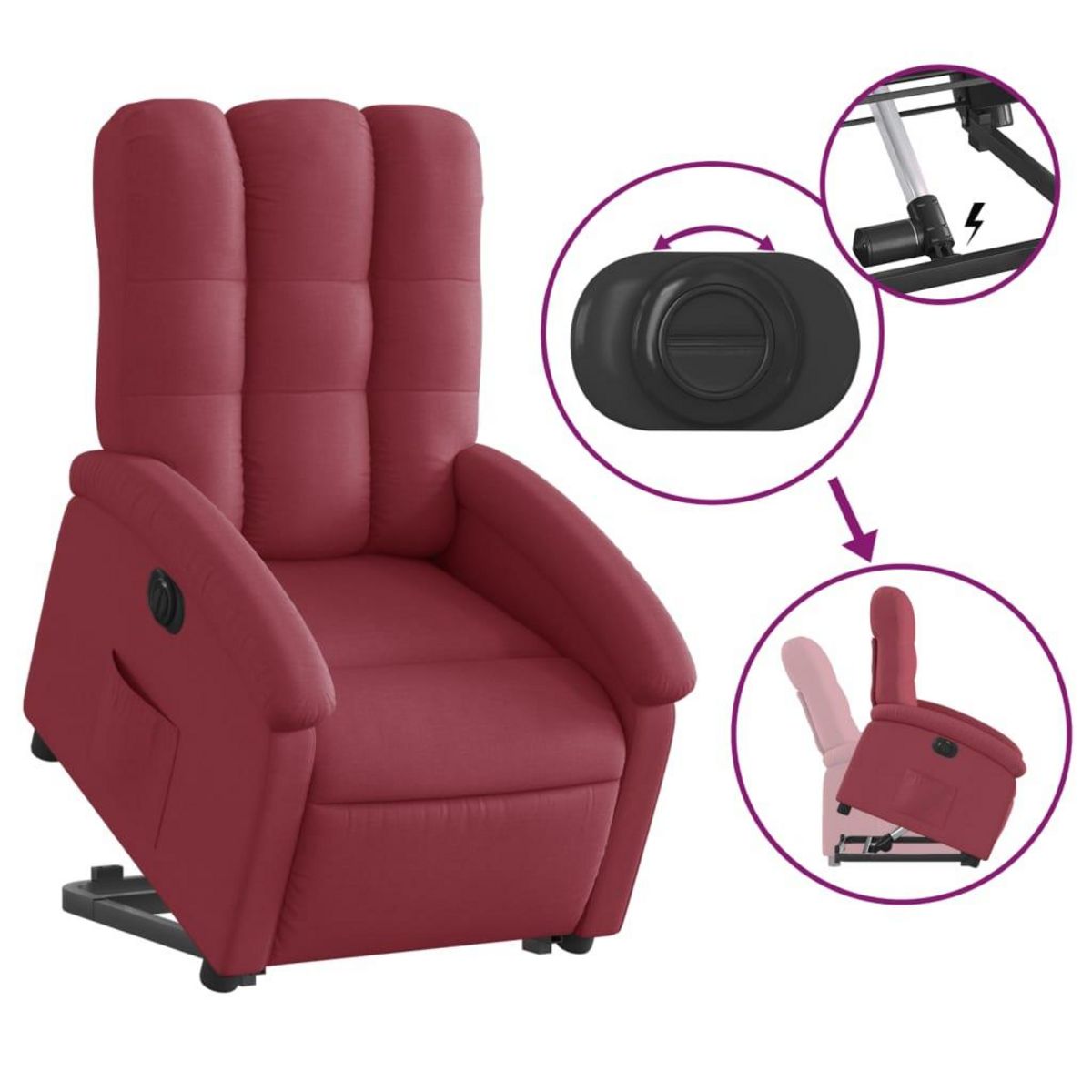 VIDAXL Fauteuil inclinable electrique rouge bordeaux tissu