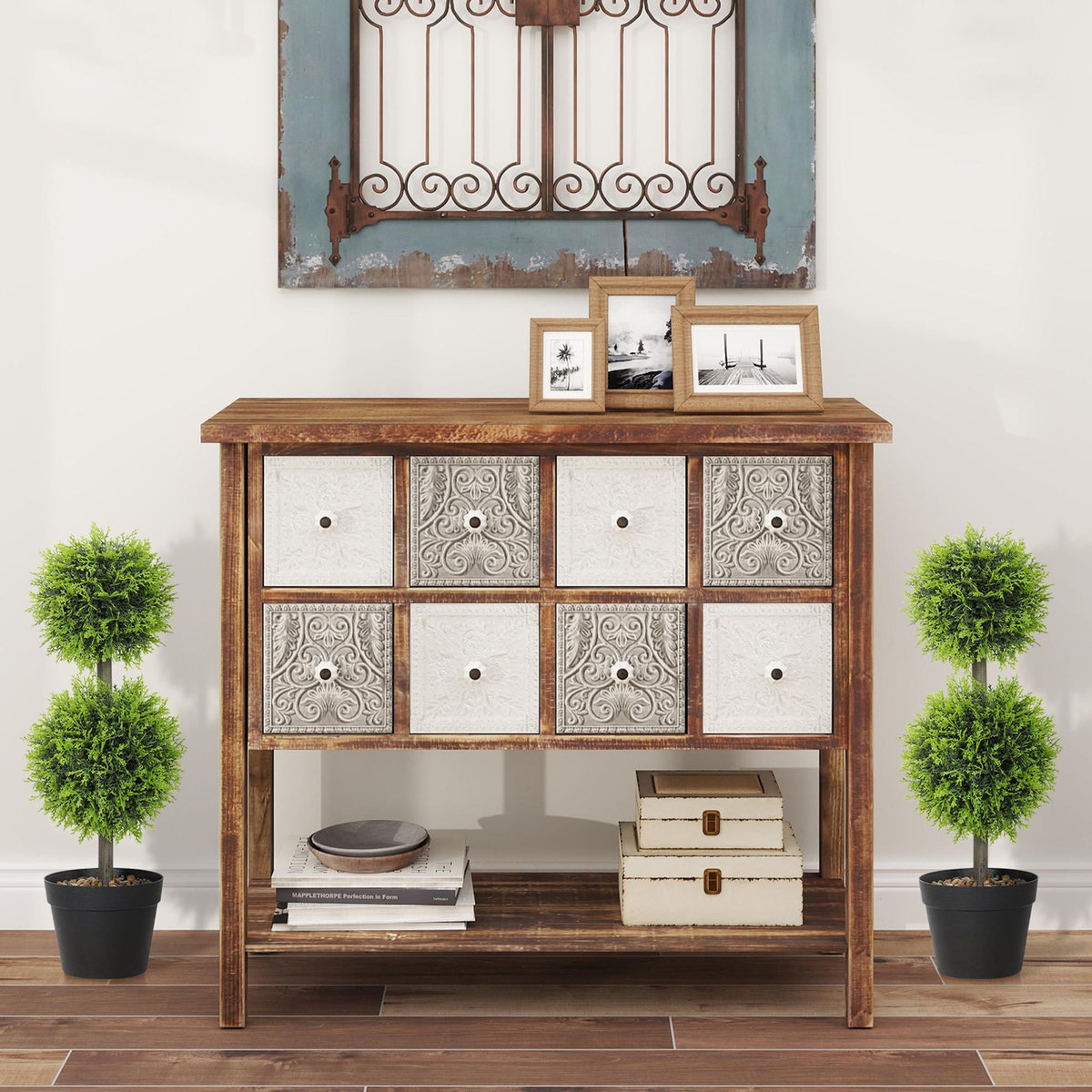 HOMCOM Lot de 2 cyprès artificiels topiaires en forme de boules x 2 H.60cm avec pots