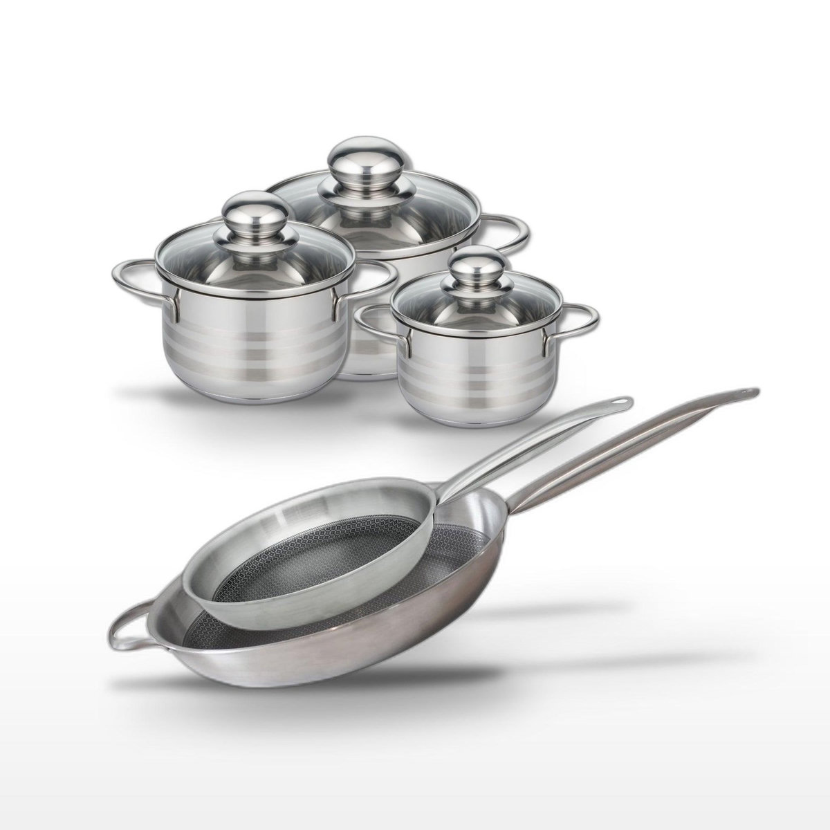 ELO Lot Poêles 28/32 cm Elo Relief Solution & 3 Faitouts 12/14/16 cm