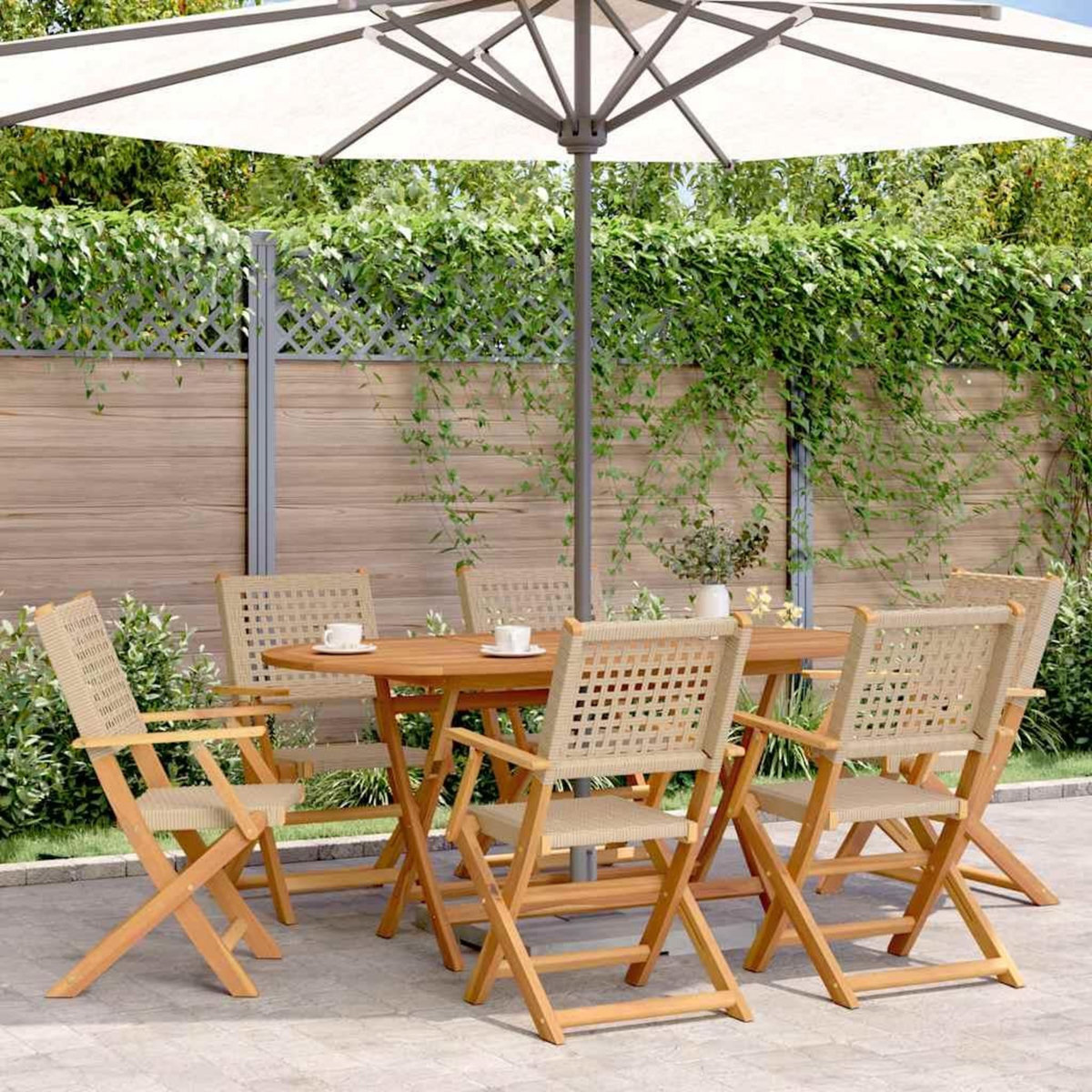 VIDAXL Chaises de jardin pliantes lot de 6 beige rotin et bois massif