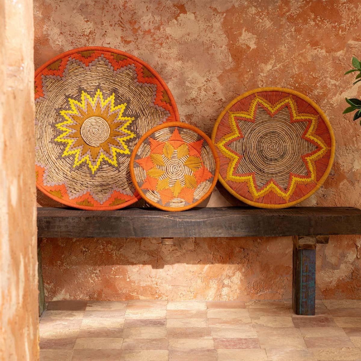 Paris Prix Lot de 3 Déco Murales  Branche Bananier  76cm Orange