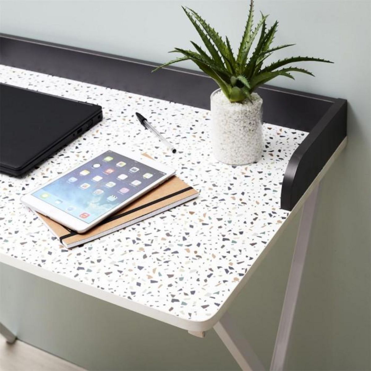 Paris Prix Bureau Design Effet  Terrazzo  80cm Blanc & Gris