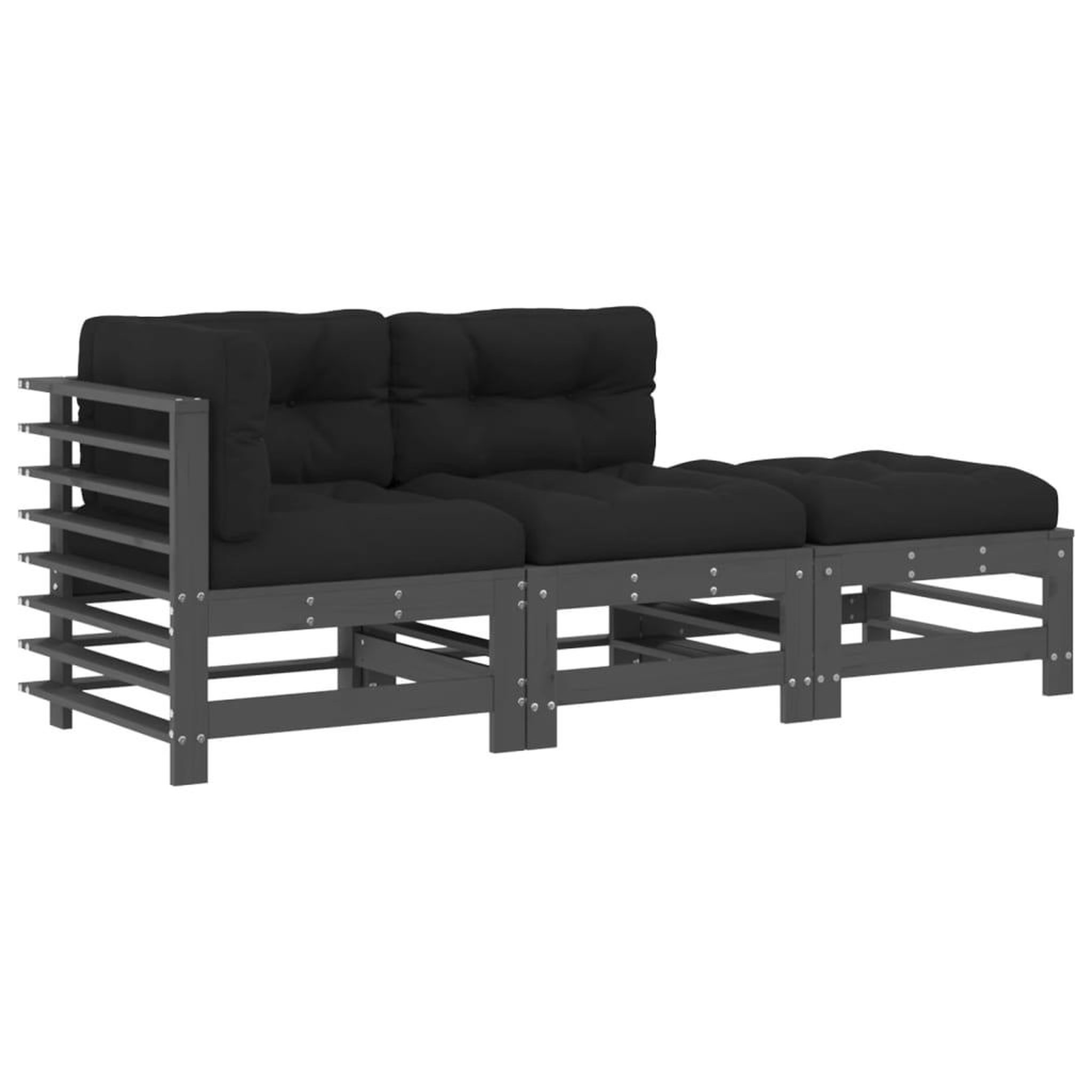 Voir la diapositive 2 : VIDAXL Salon de jardin 3 pcs avec coussins gris bois massif