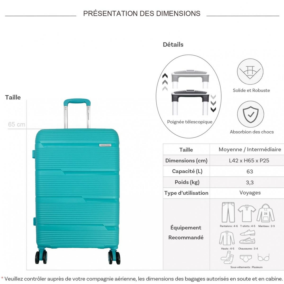 David Jones Valise rigide TSA 65cm