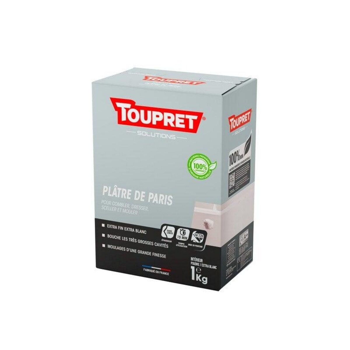 TOUPRET Plâtre de Paris en poudre pour mur / plafond intérieur, TOUPRET, 1 kg