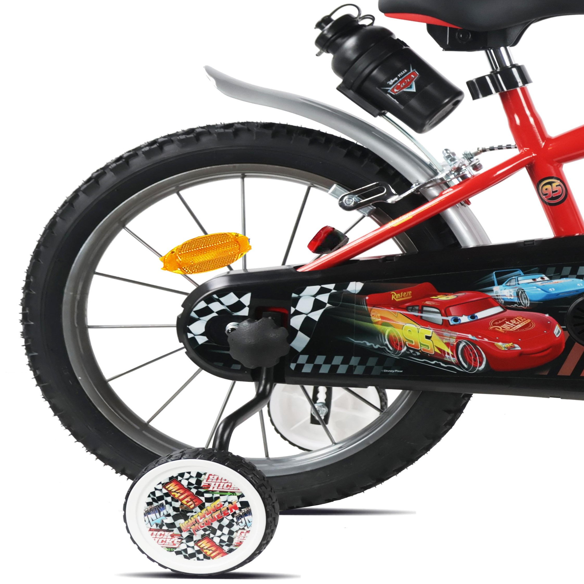 Voir la diapositive 6 : Avengers Vélo enfant 16'' CARS de Disney (100 cm à 125 cm) avec 2 freins, plaque avant décorative, stabilisateurs et bidon arrière.
