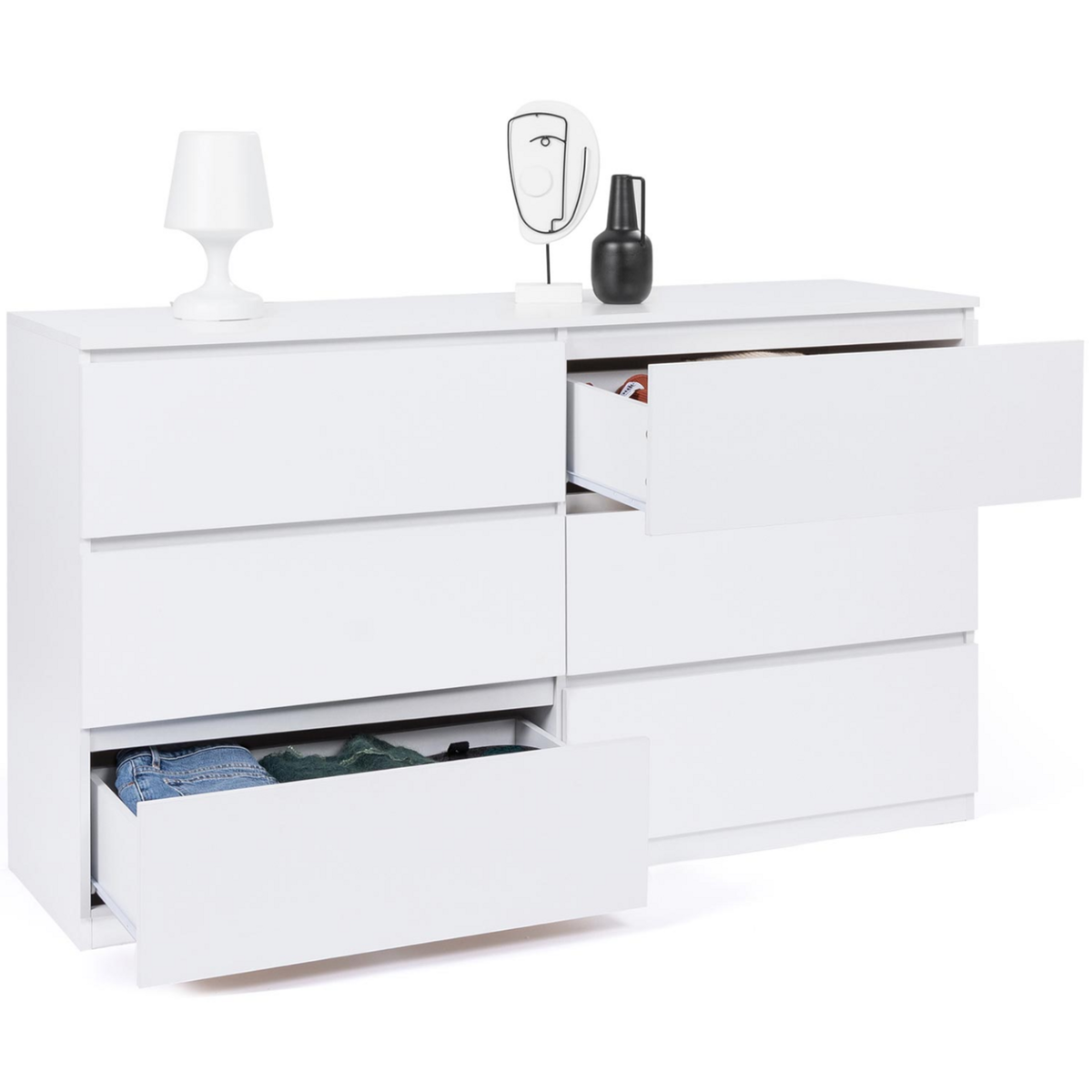 ID MARKET Commode 6 tiroirs TOMI XXL 140 cm bois blanc