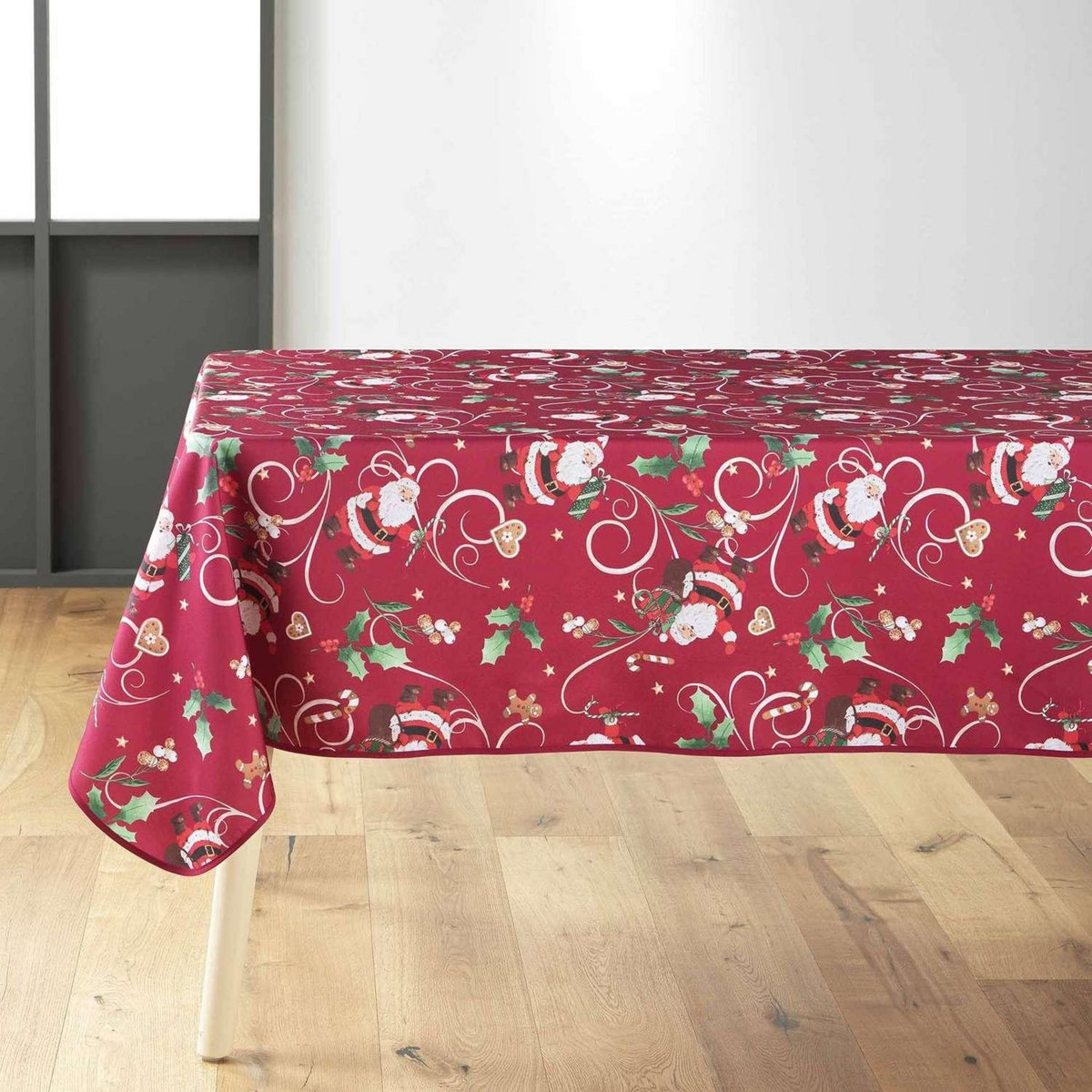 Douceur d'Intérieur Nappe rectangulaire antitache et infroissable imprimé Père Noël - L. 150 x l. 240 cm - Rouge