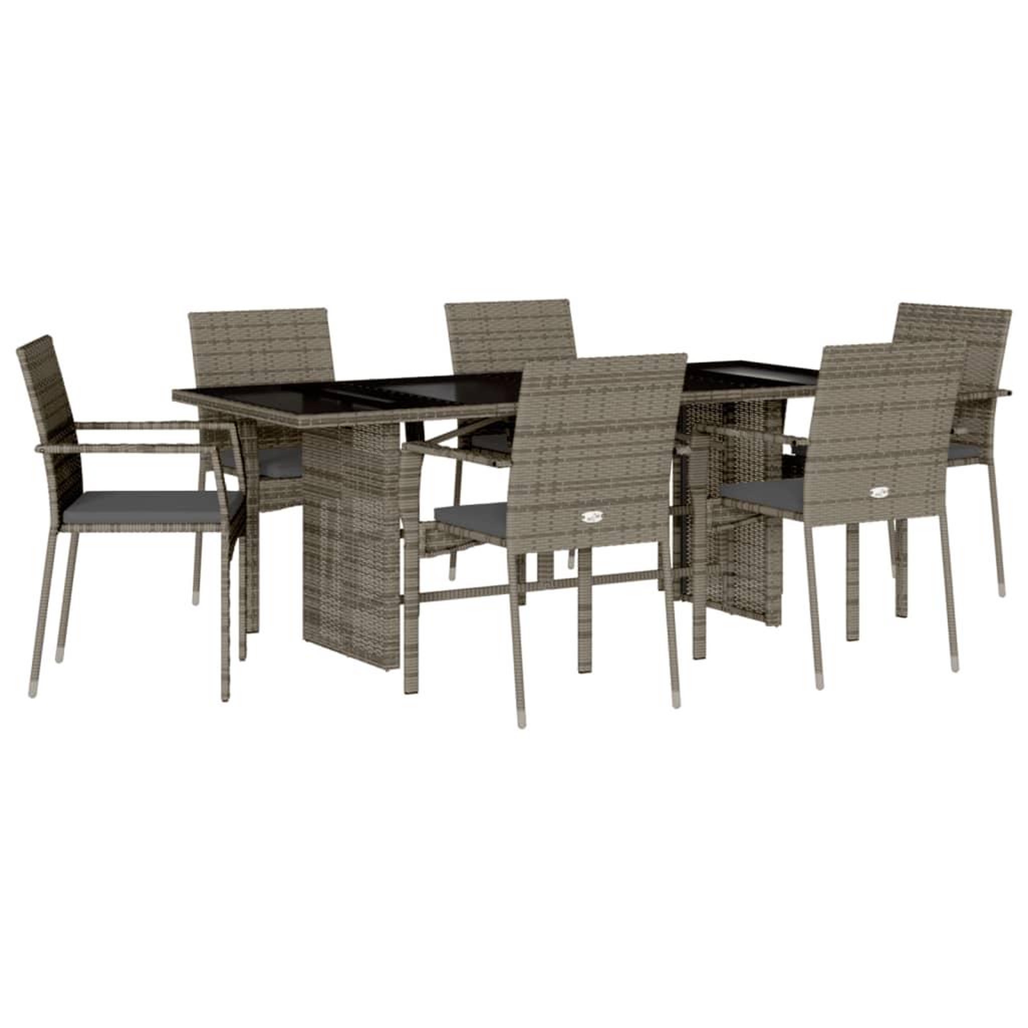 Voir la diapositive 2 : VIDAXL Ensemble a manger de jardin et coussins 7 pcs gris rotin
