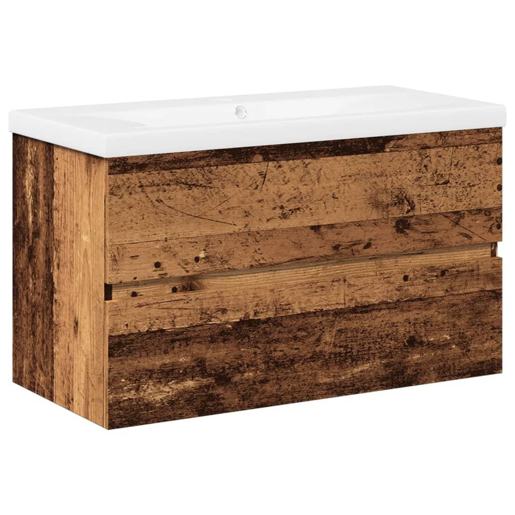Voir la diapositive 2 : VIDAXL Armoire lavabo avec bassin integre vieux bois
