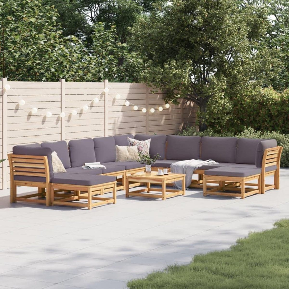 VIDAXL Salon de jardin avec coussins 11 pcs bois massif d'acacia