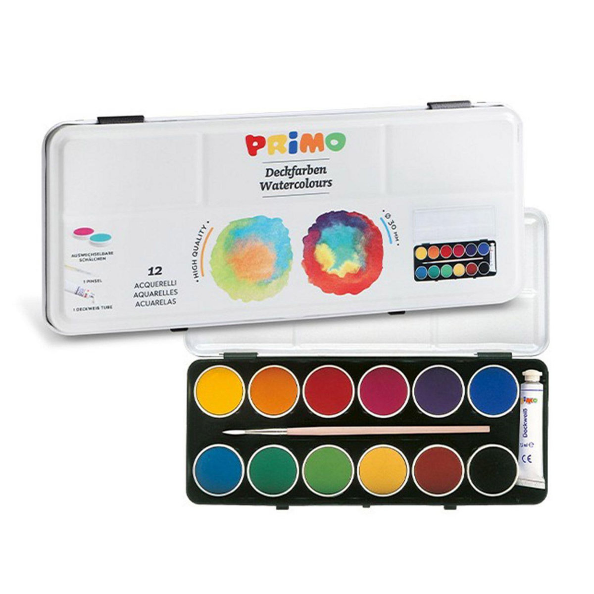 PRIMO Boîte d'aquarelle fine 12 couleurs Ø 30 mm