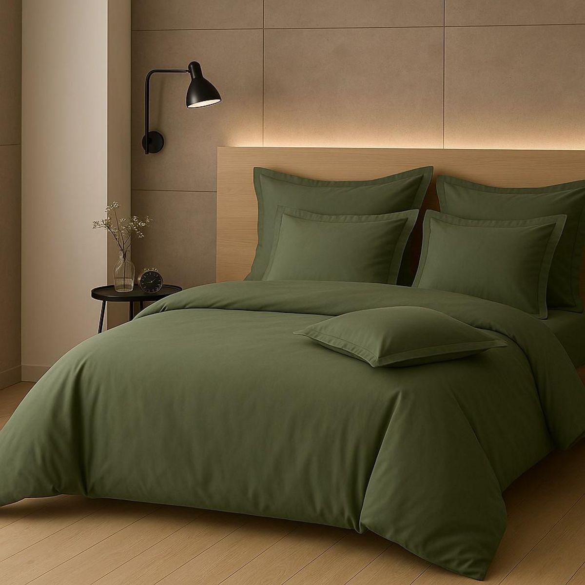 Home collection Parure housse de couette 2 pers 260x240 percale de coton - percale kaki