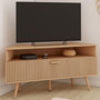 Voir la diapositive 2 : ID MARKET Meuble TV 110 cm d'angle JULIETTE  1 porte effet lattes coloris chêne