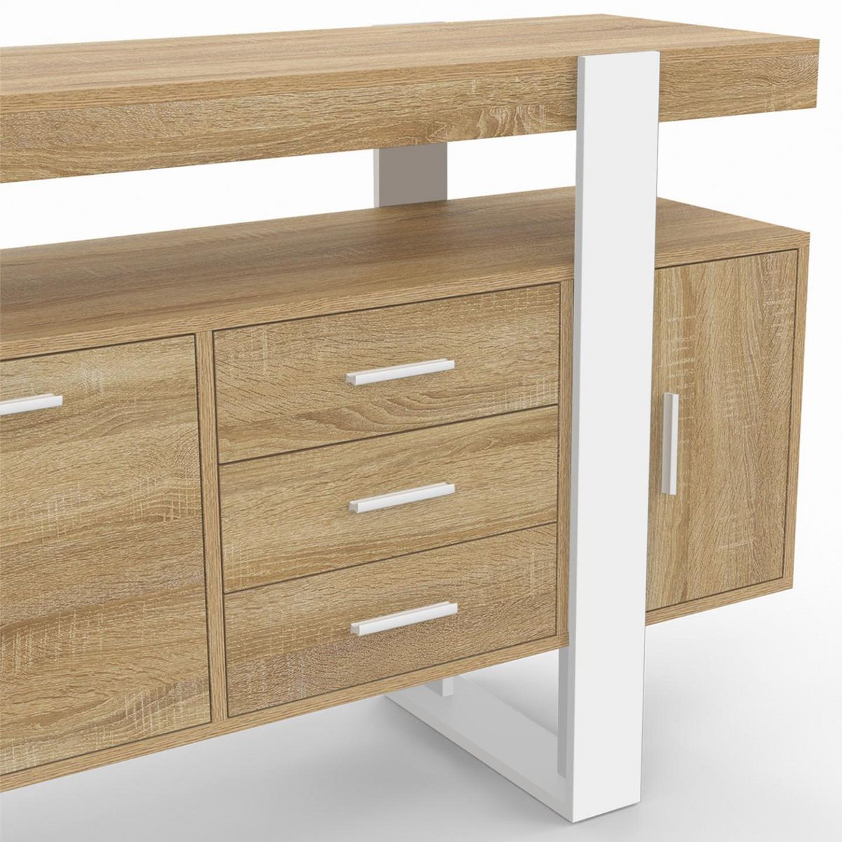 ID MARKET Buffet 140 cm PHOENIX 3 portes et 3 tiroirs bois et blanc