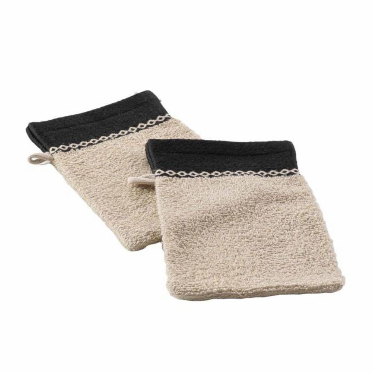 Paris Prix Lot de 2 Gants de Toilette  Majesty  15x21cm Sable