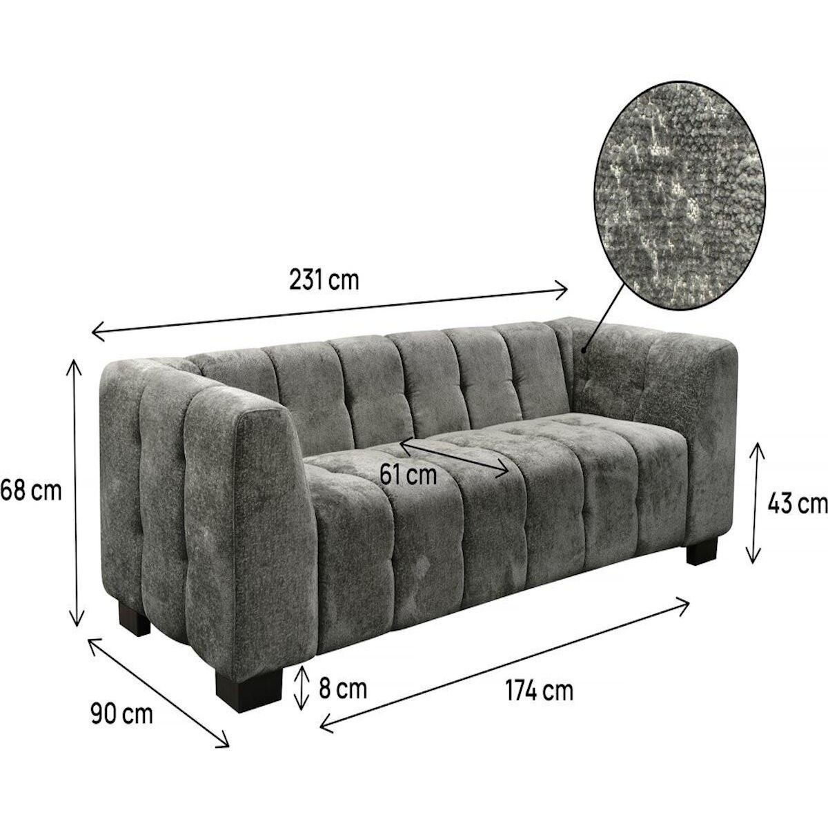 Habitat et Jardin Canapé droit design en tissu chenille 3 places  Foch - Gris