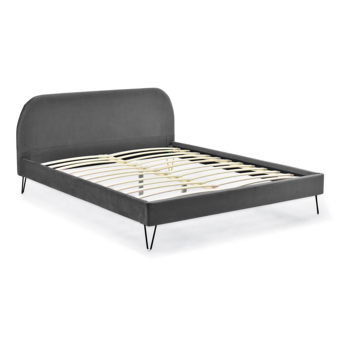 CONCEPT USINE Structure de lit 160 x 200 cm en velours gris et pieds noirs PHOENIX