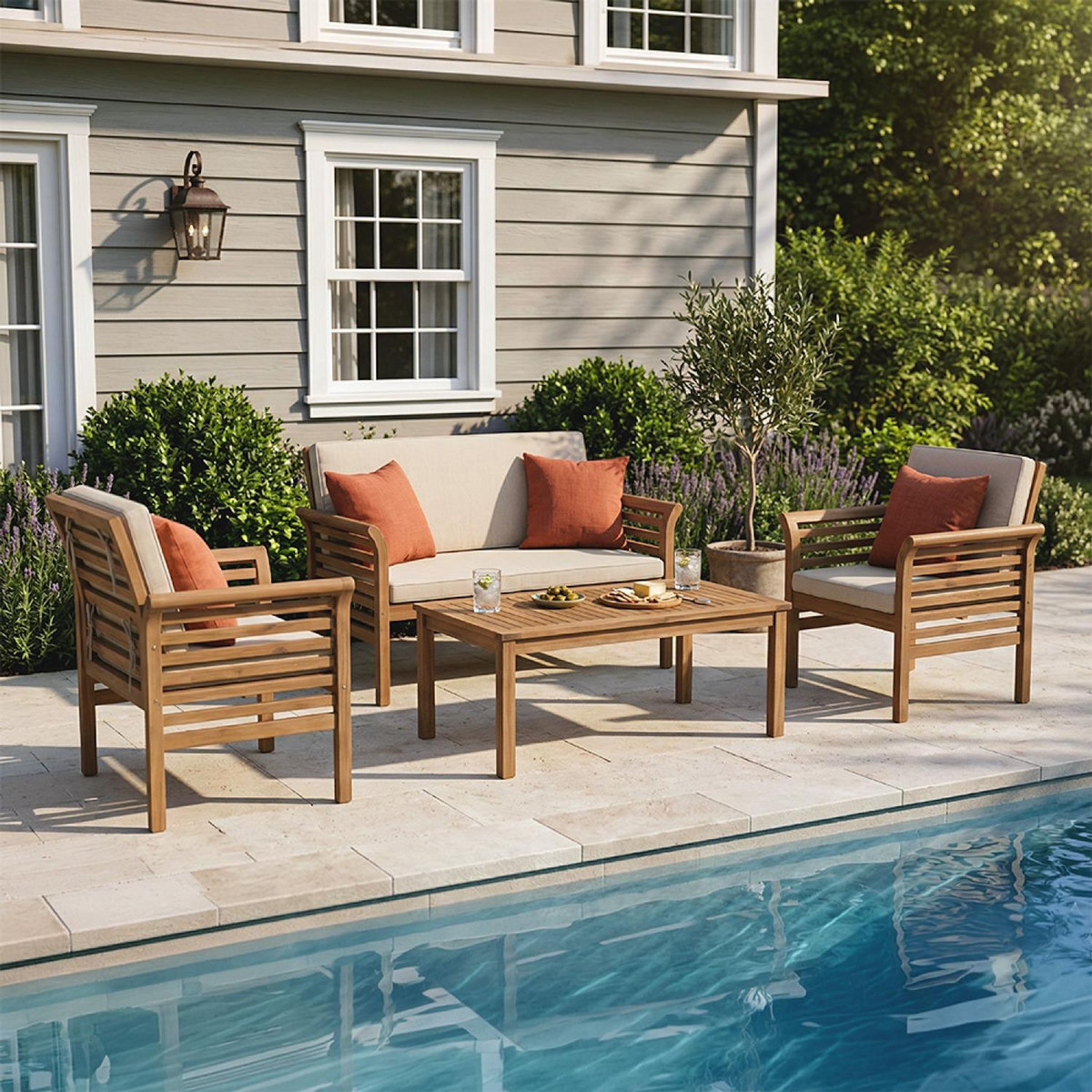 CONCEPT USINE Salon de jardin 4 places en acacia KAMPOT