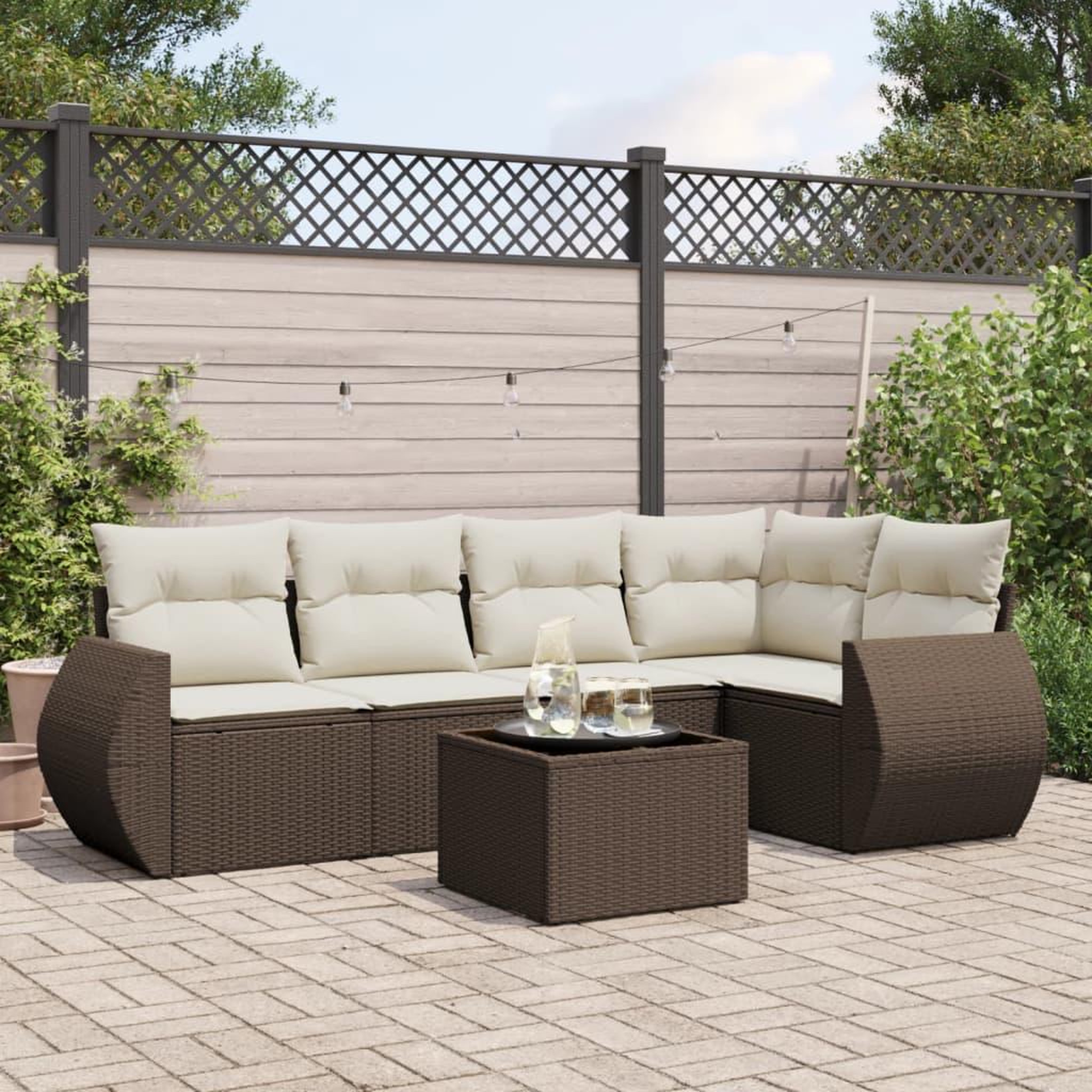 VIDAXL Salon de jardin avec coussins 6 pcs marron resine tressee