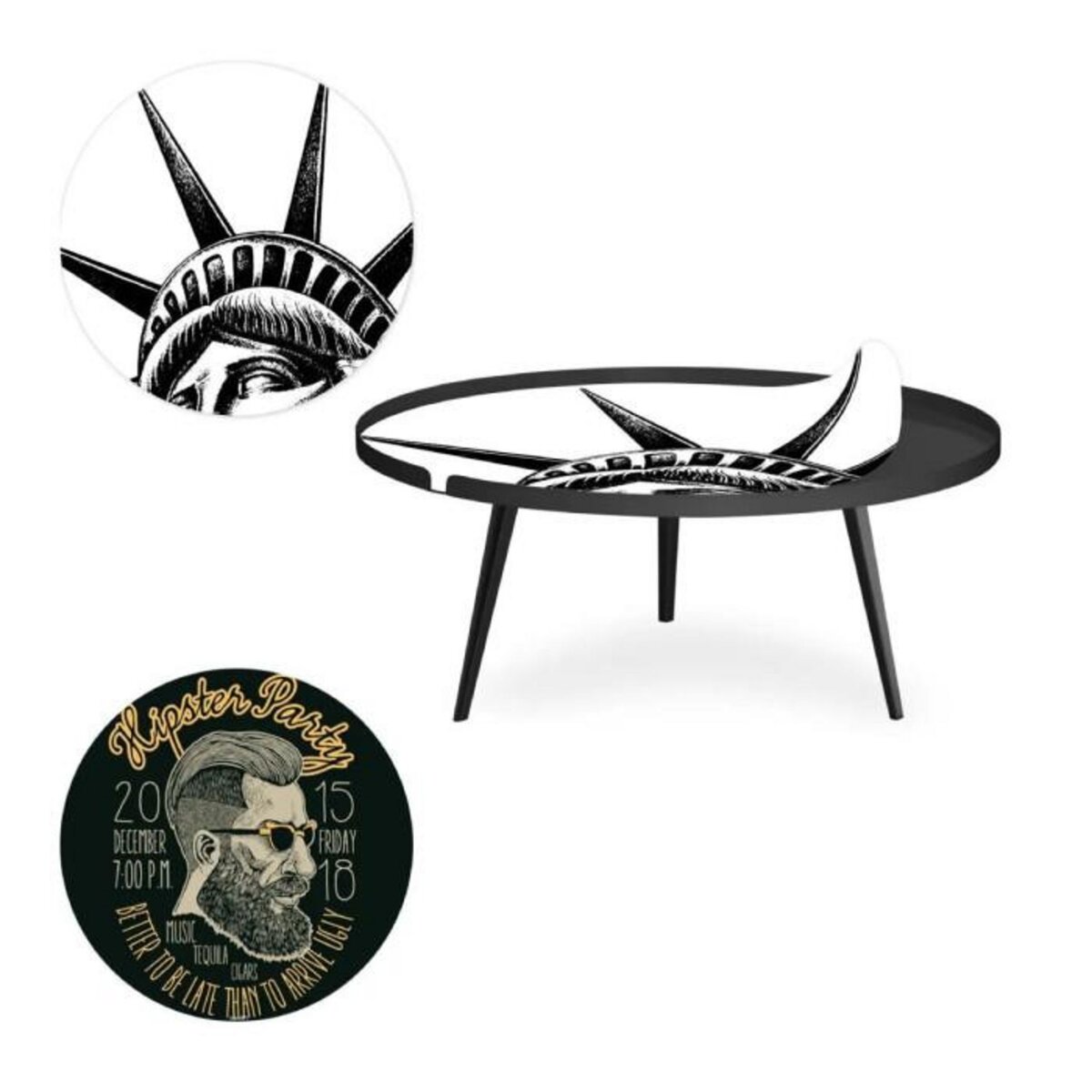 Paris Prix Table Basse à Rebord 2 Covers  Fun  90cm Noir