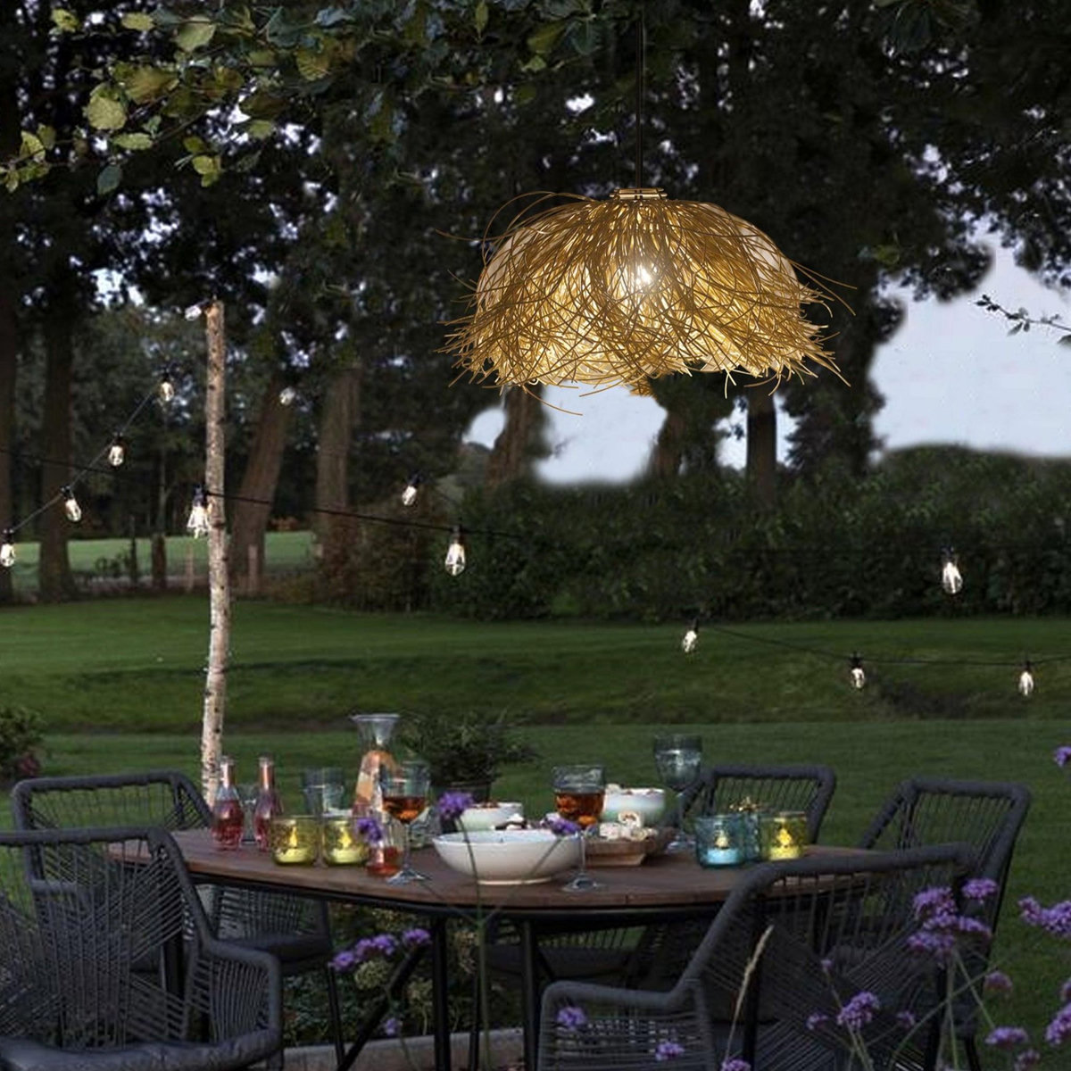 Lumisky Suspension d'extérieur nomade solaire FROU FROU Beige Poly rotin H30cm