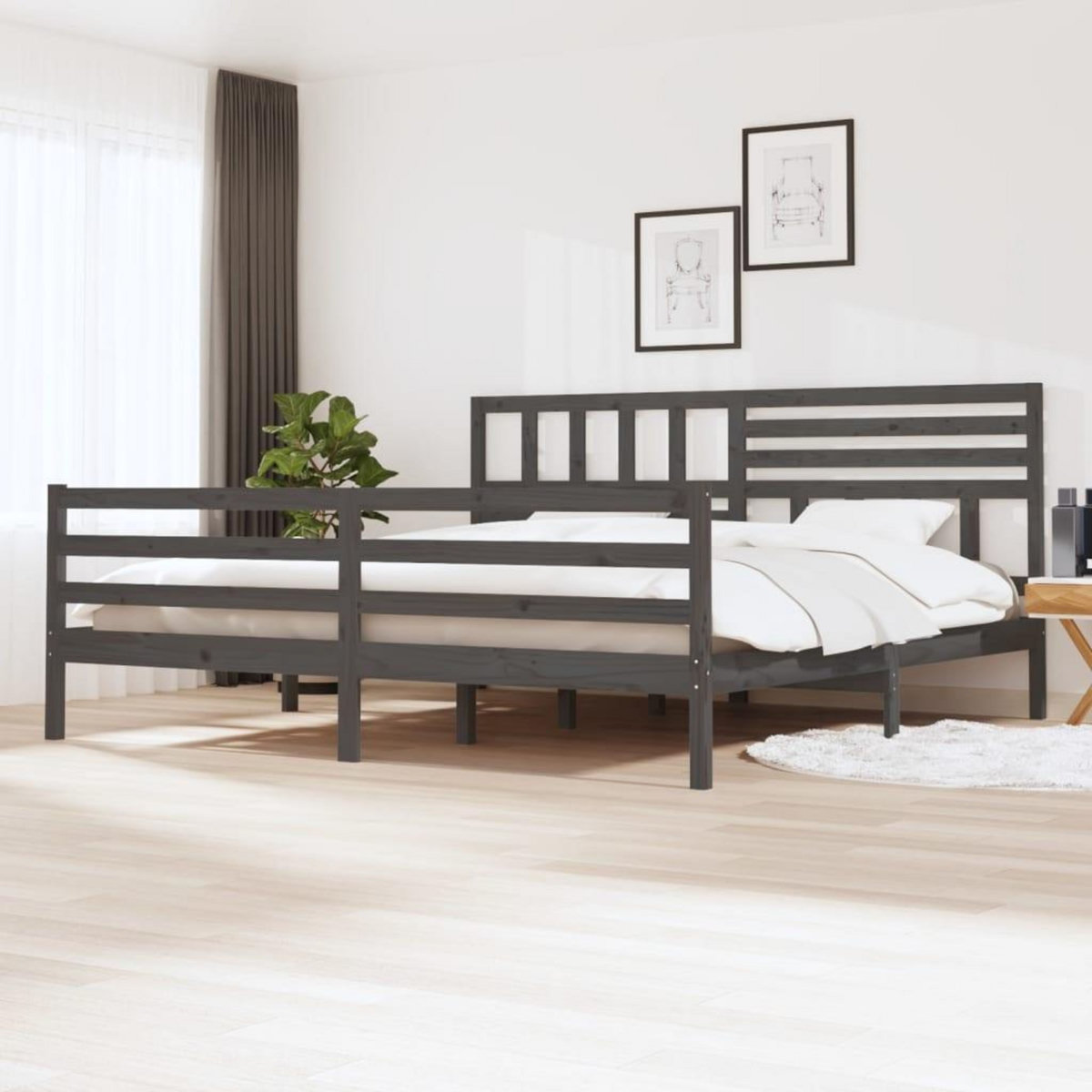 VIDAXL Cadre de lit sans matelas bois massif gris 200x200 cm