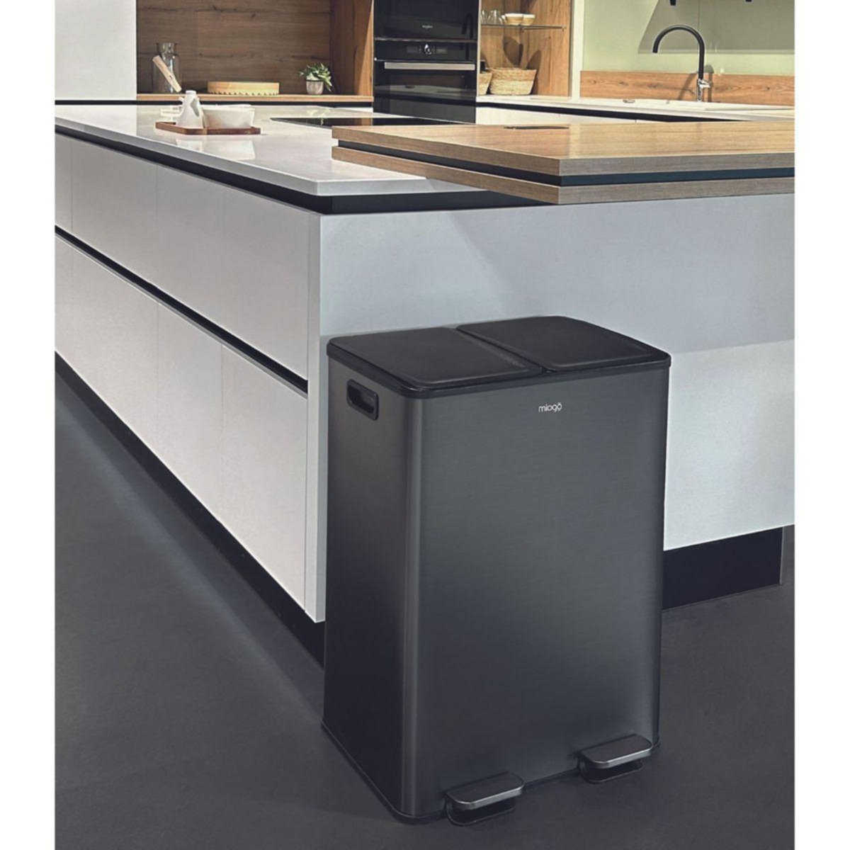 MIOGO Poubelle de cuisine tri sélectif 60L anthracite