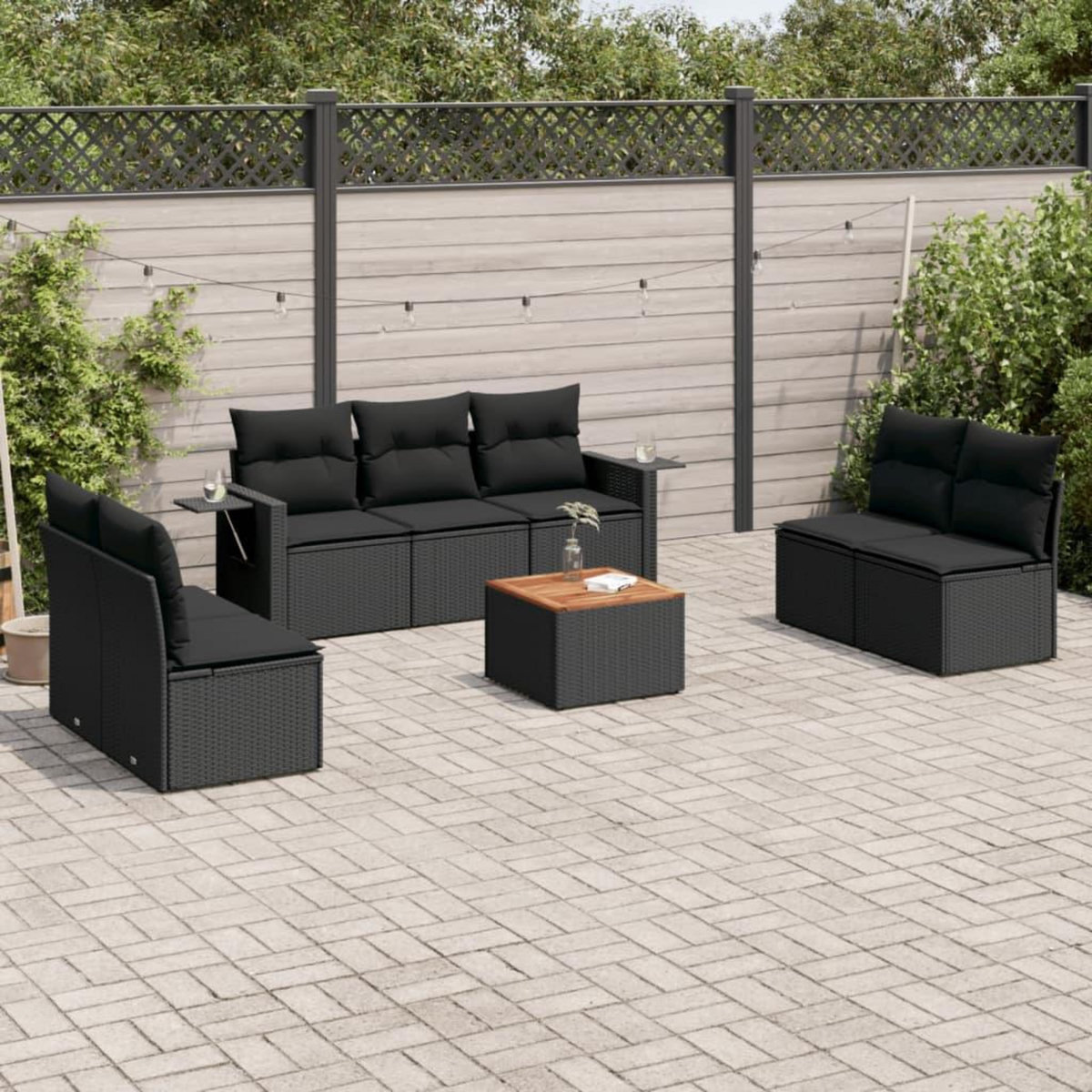 VIDAXL Salon de jardin 8 pcs avec coussins noir resine tressee